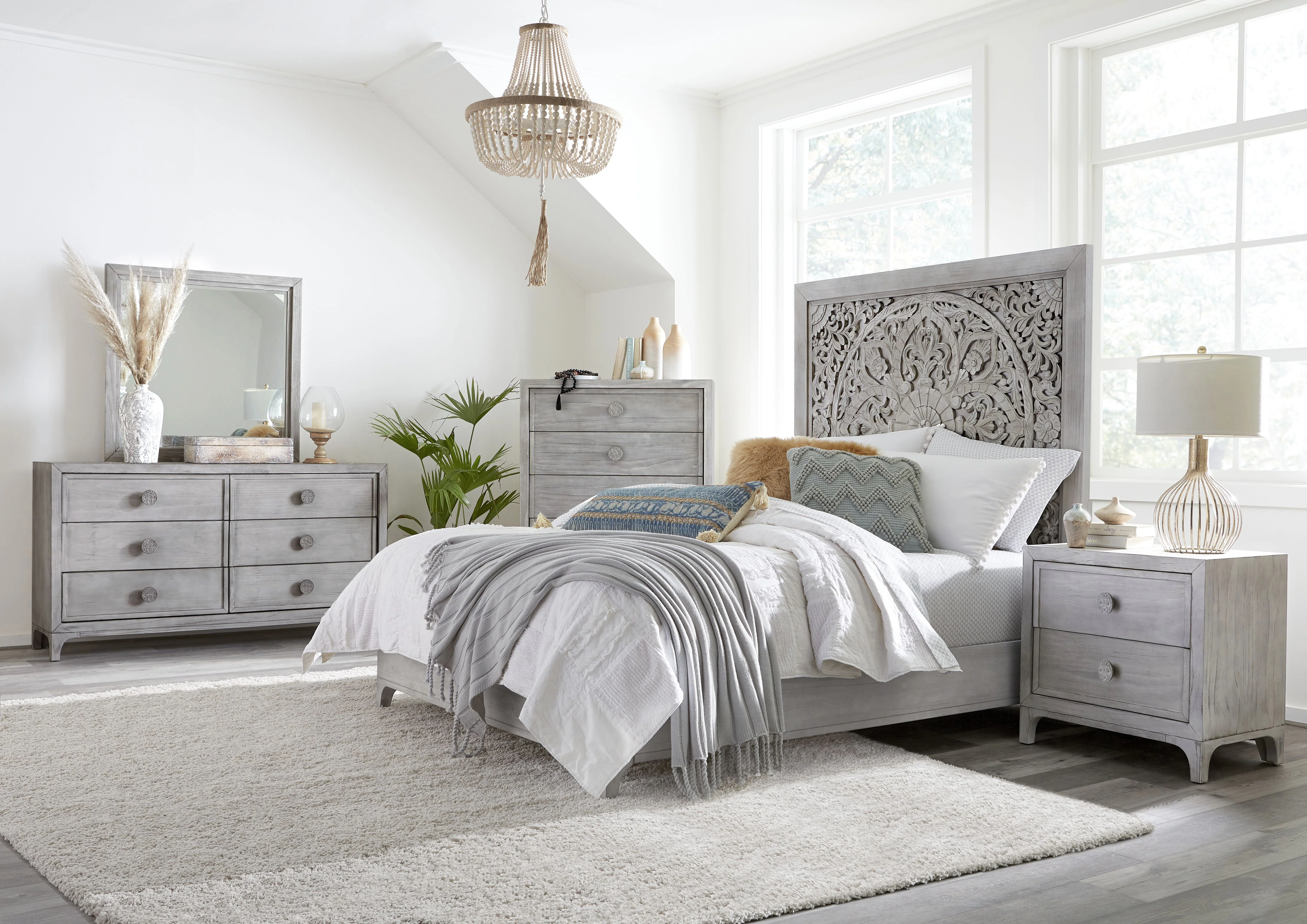 Boho Chic Five-Drawer Chest in Washed White - Image 2