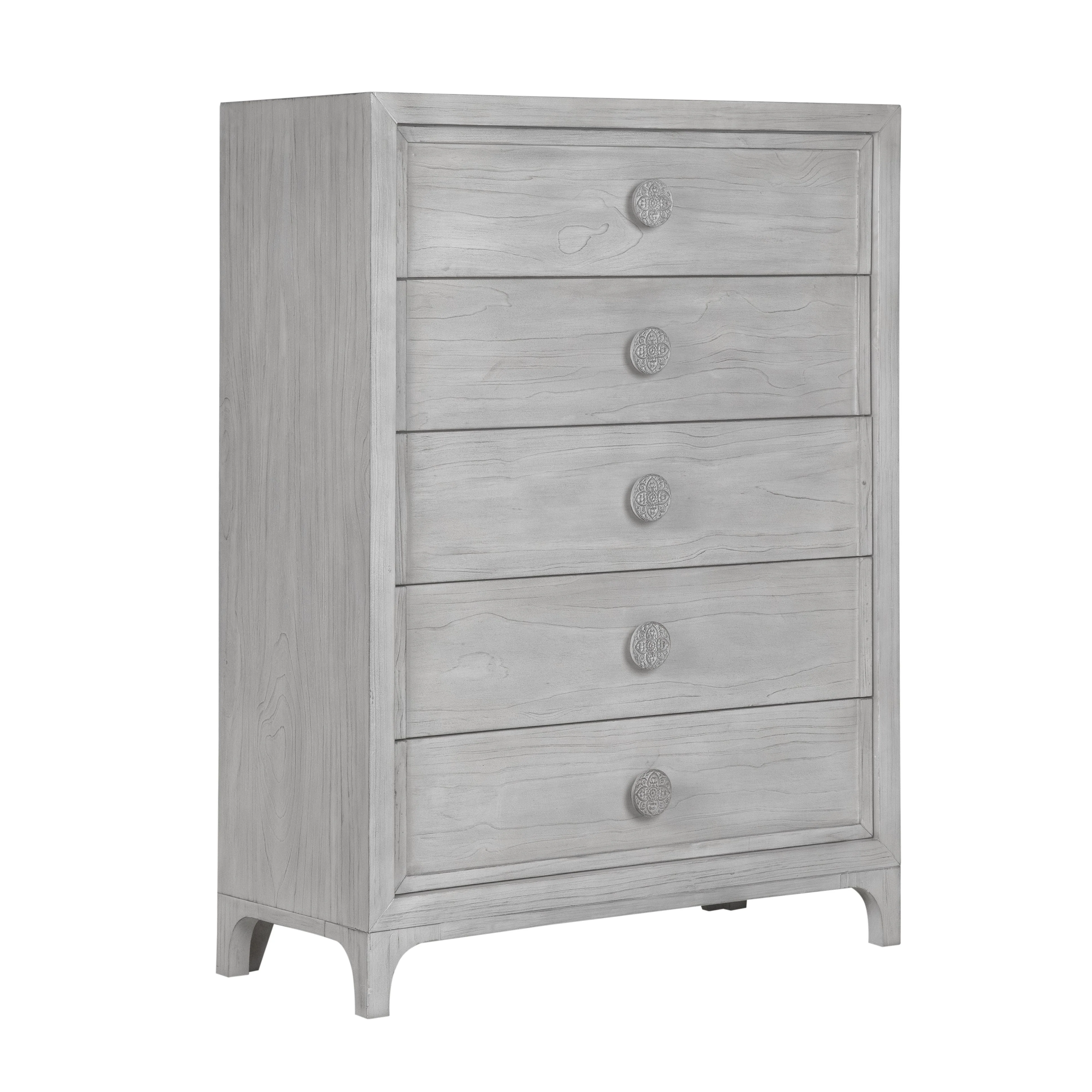 Boho Chic Five-Drawer Chest in Washed White - Image 3