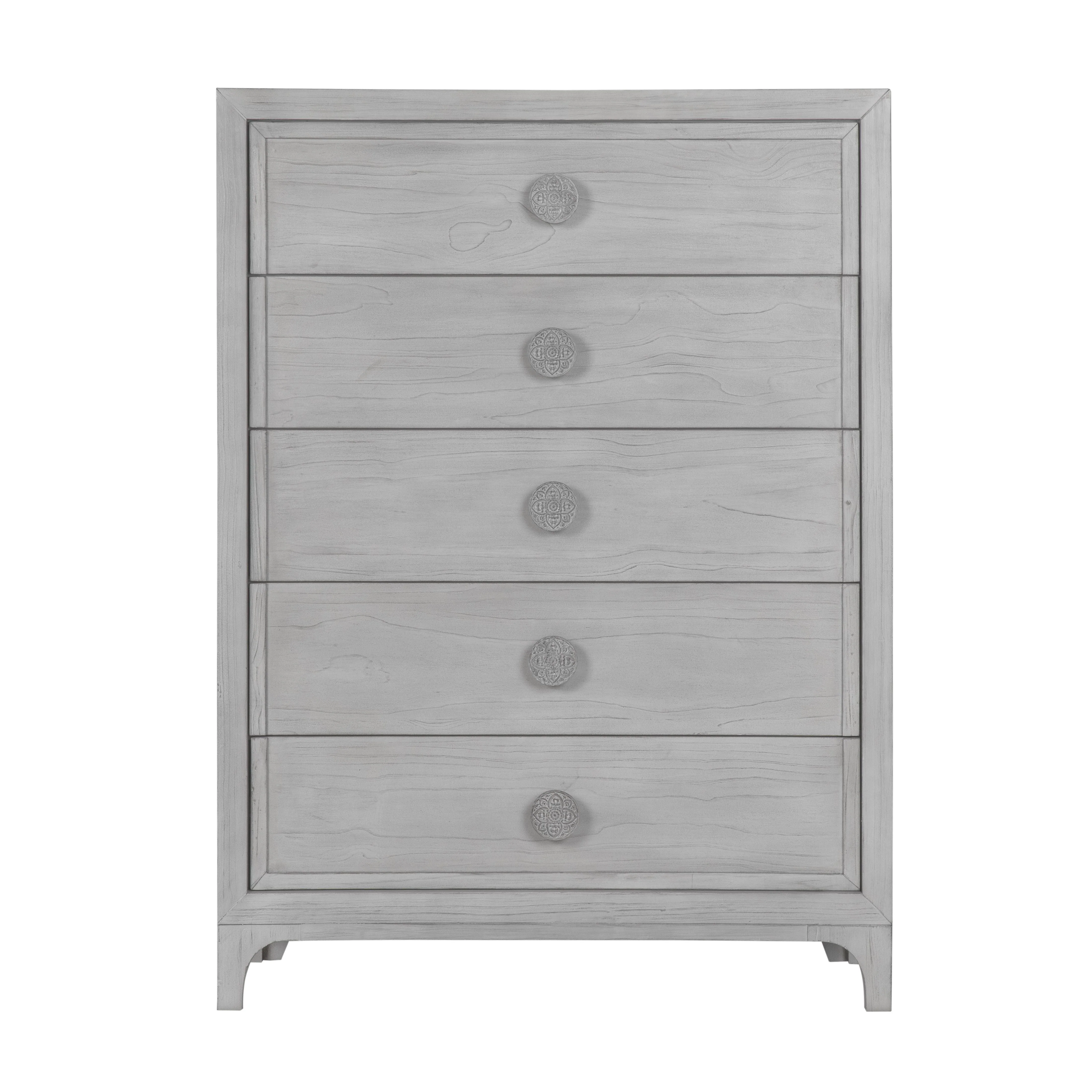 Boho Chic Five-Drawer Chest in Washed White - Image 4