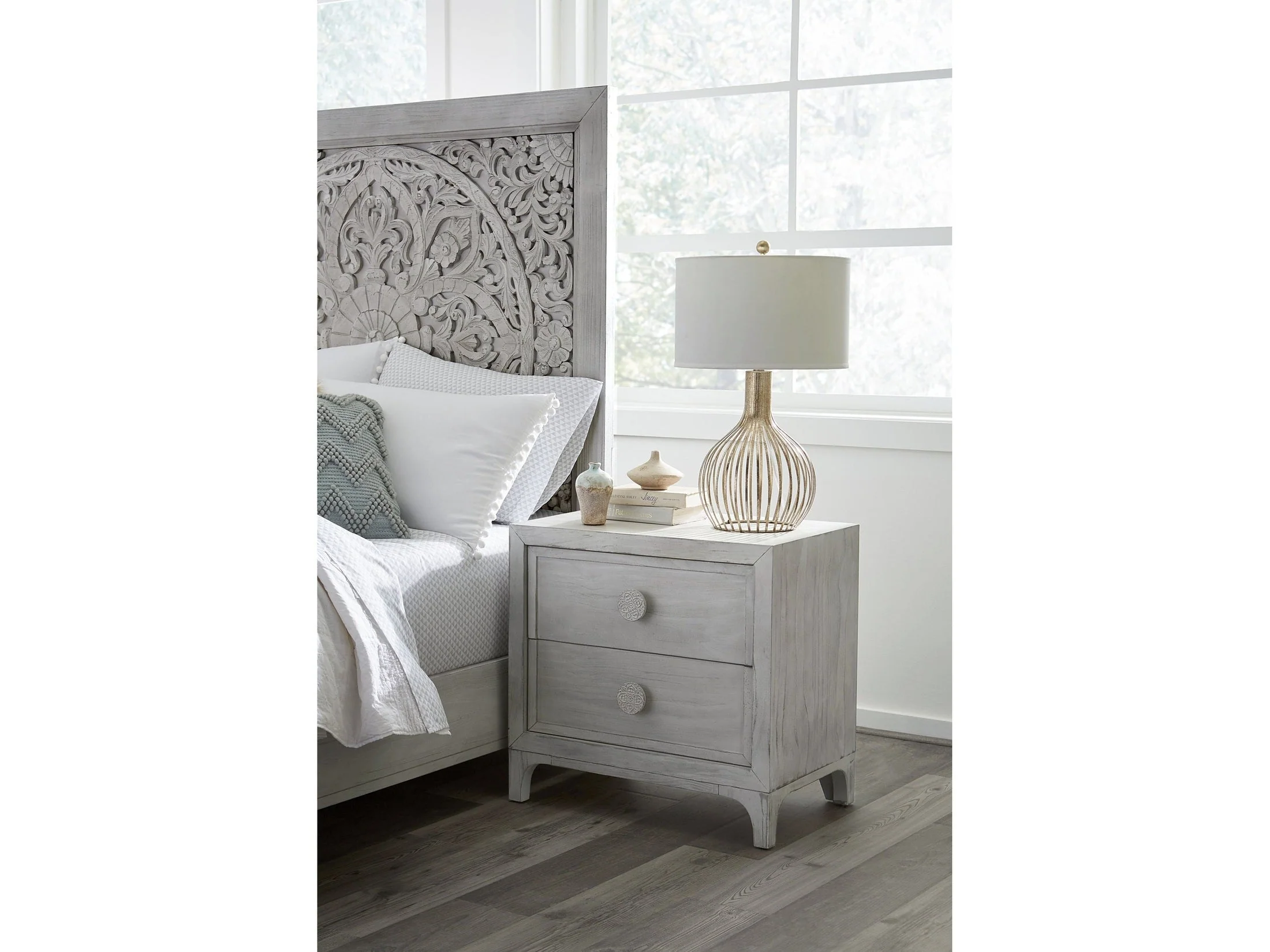 Boho Chic Nighstand in Washed White