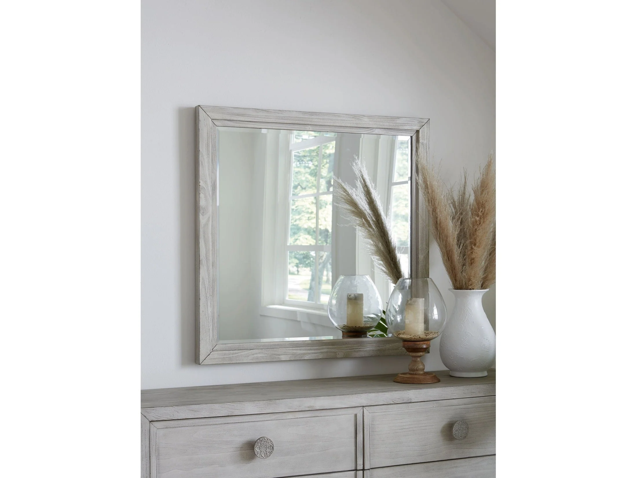Boho Chic Plain Mirror in Washed White