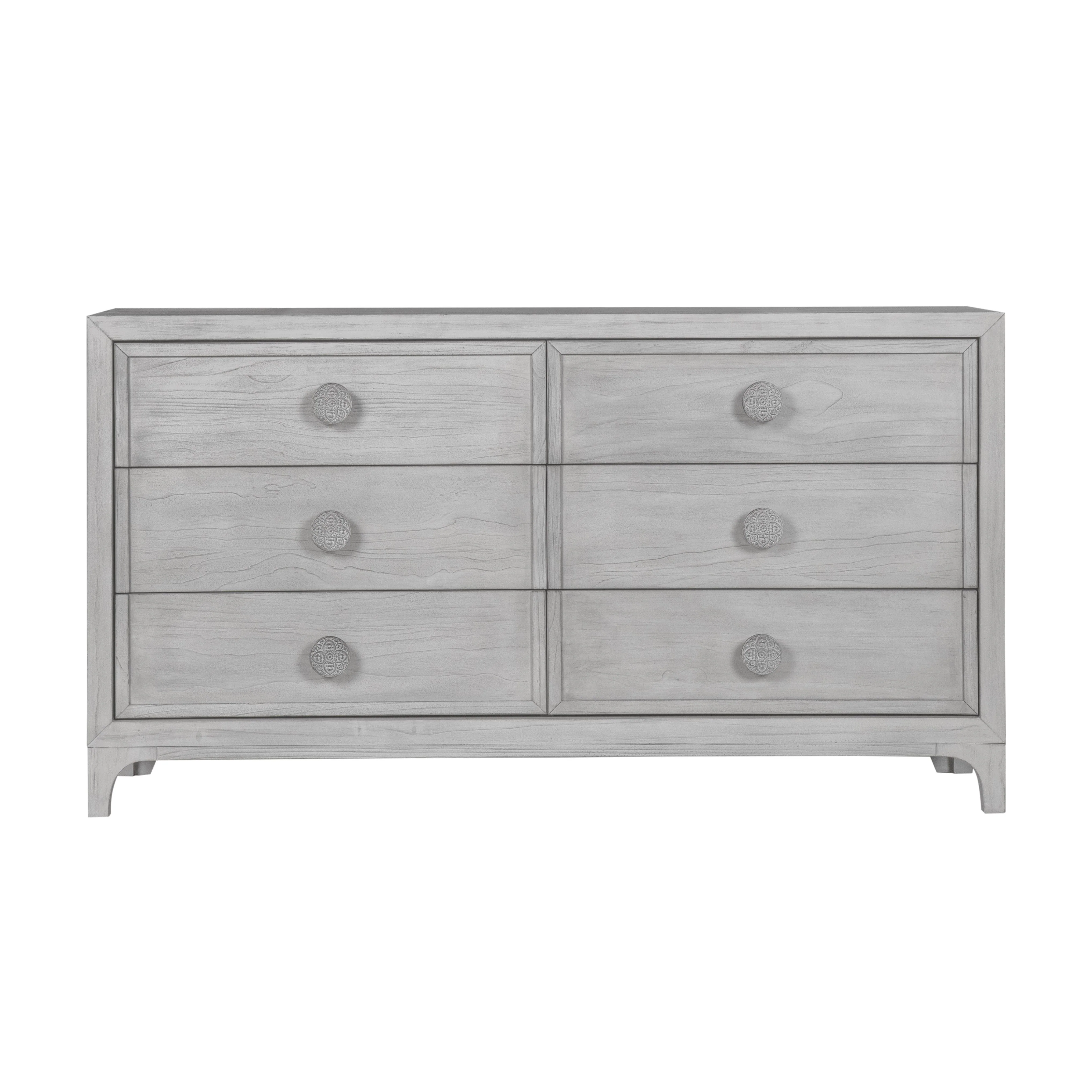 Boho Chic Six-Drawer Dresser in Washed White - Image 5