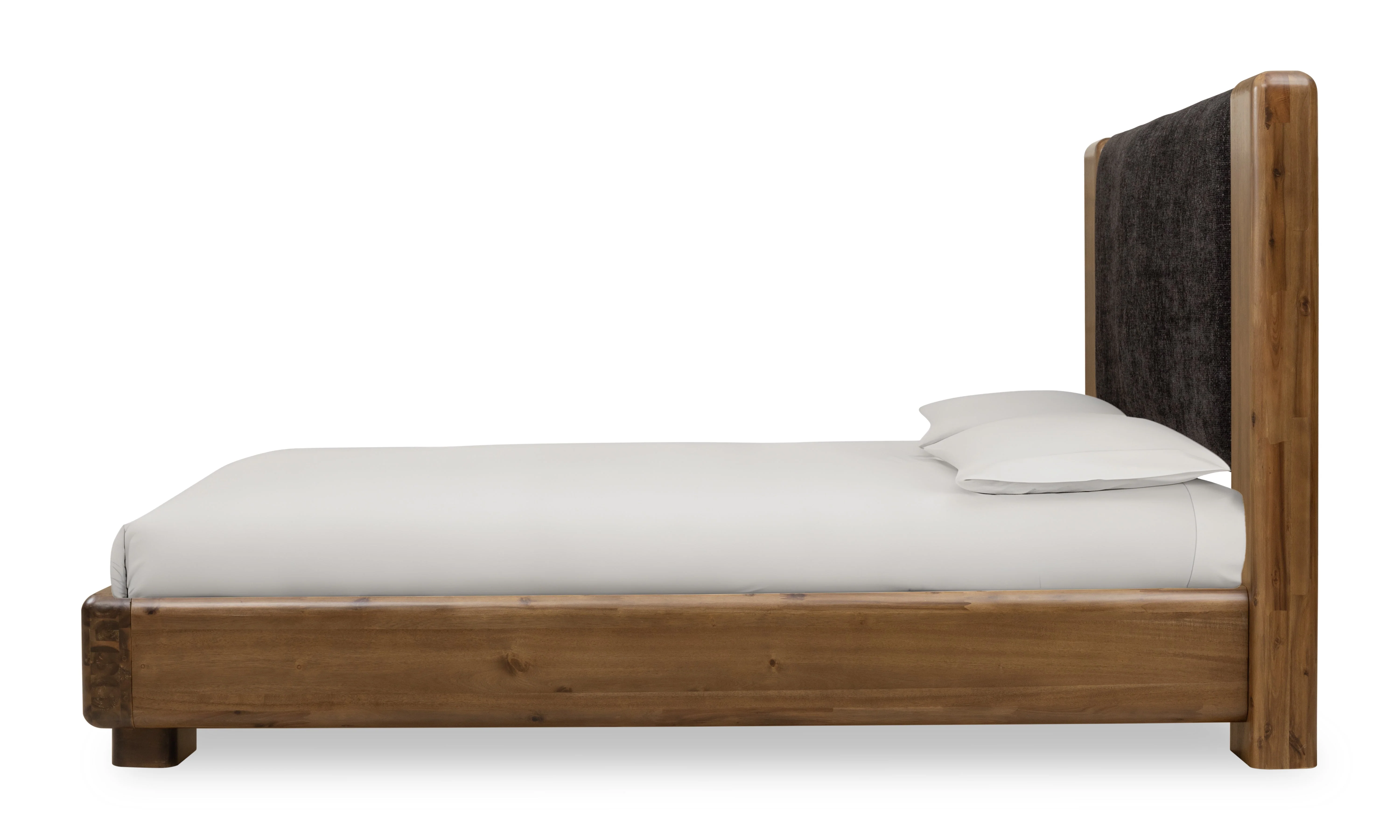 Boka Chenille Upholstered Acacia Wood California King Platform Bed in Black and Impala - Image 3