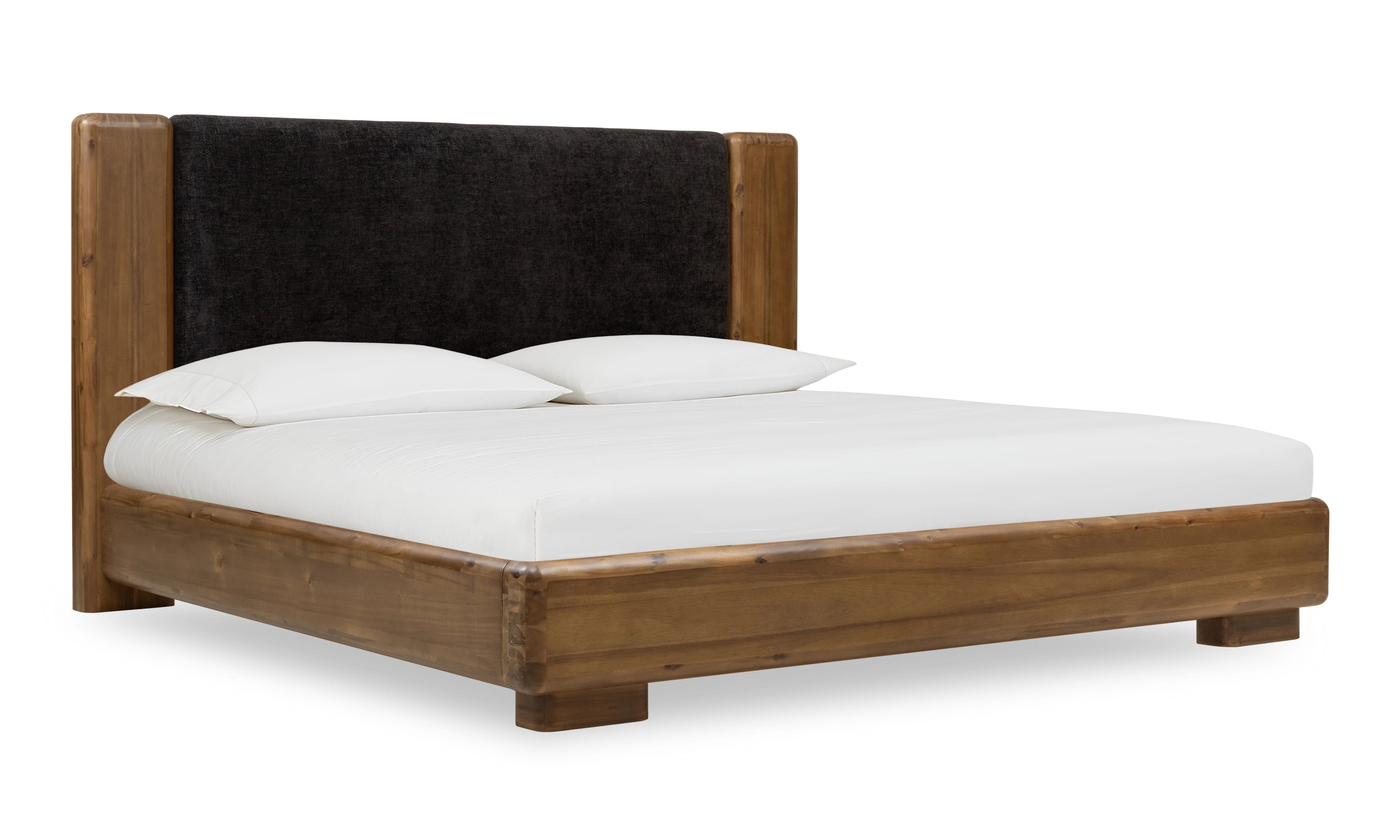 Boka Chenille Upholstered Acacia Wood Eastern King Platform Bed in Black and Impala - Image 2