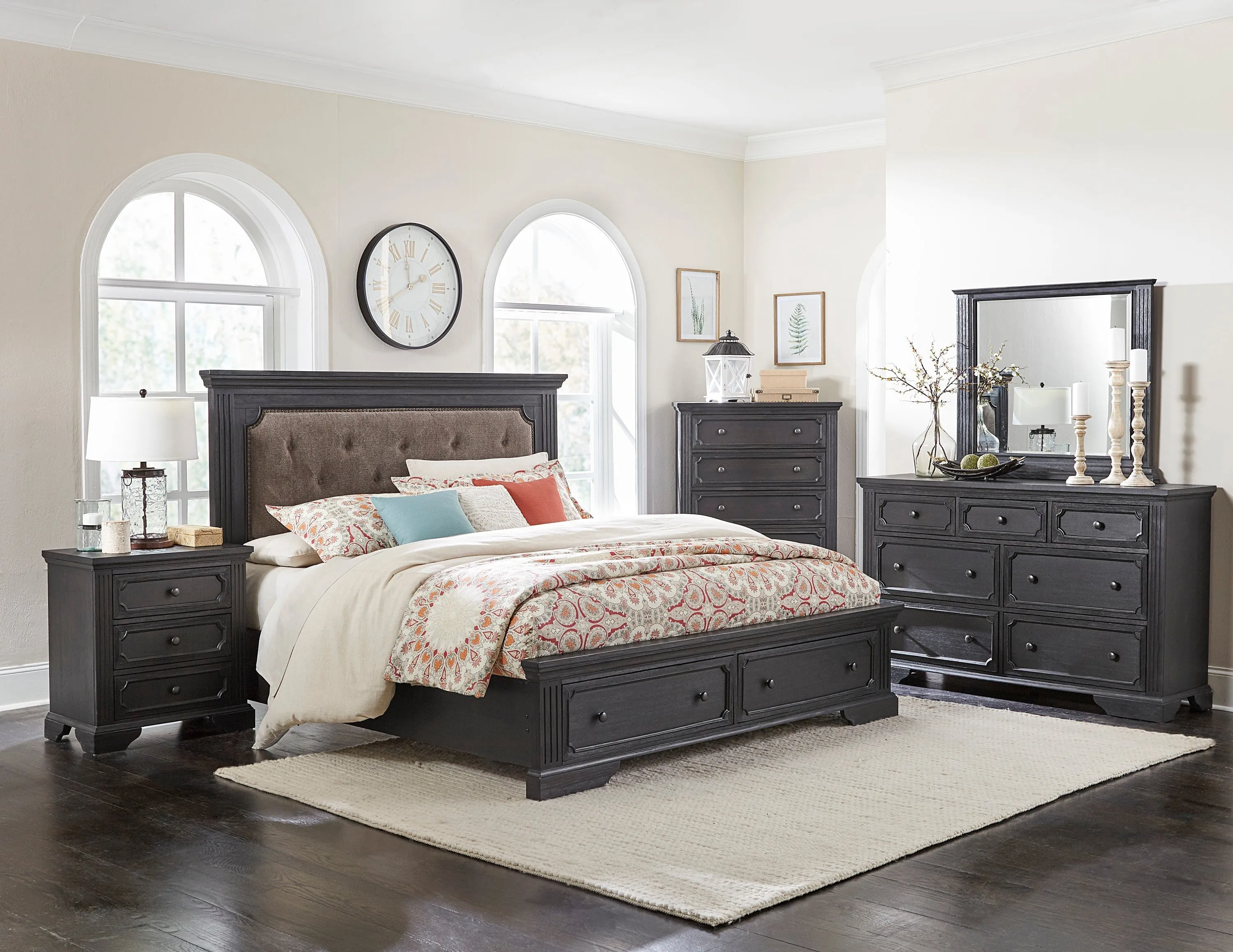 Bolingbrook Wire-Brushed Charcoal Queen Storage Platform Bed - Image 3