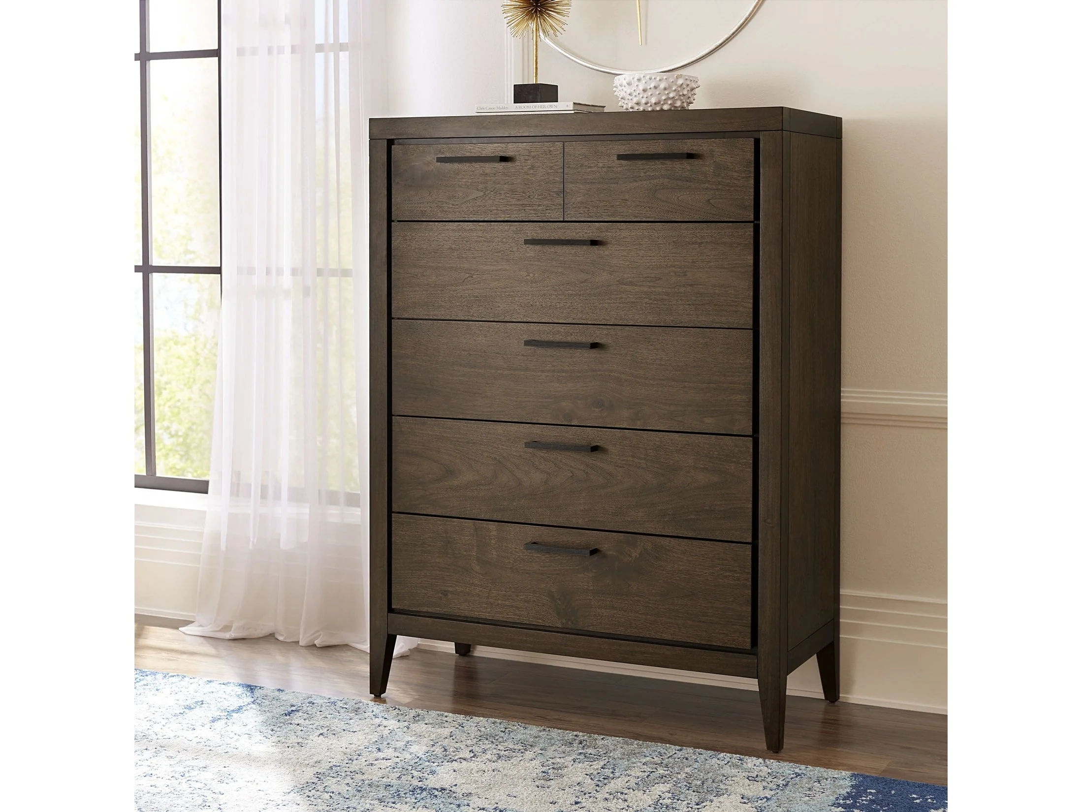 Boracay Five Drawer Walnut Chest in Wild Oats Brown