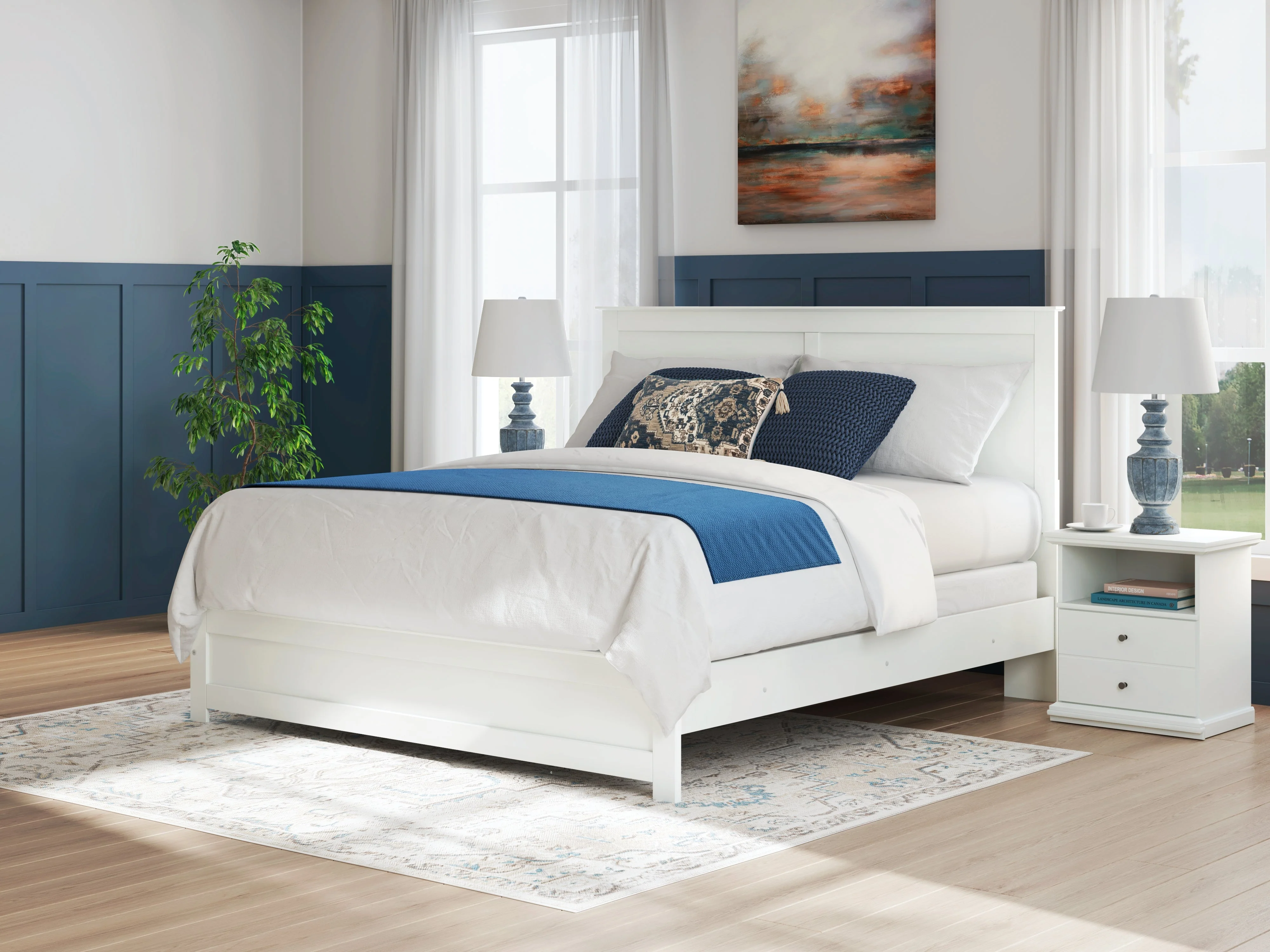 Bostwick Shoals King Panel Bed with Mirrored Dresser and 2 Nightstands in White - Image 21