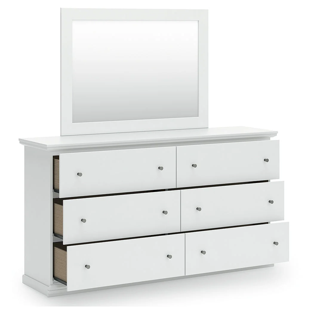 Bostwick Shoals King Panel Bed with Mirrored Dresser, Chest and Nightstand in White - Image 6