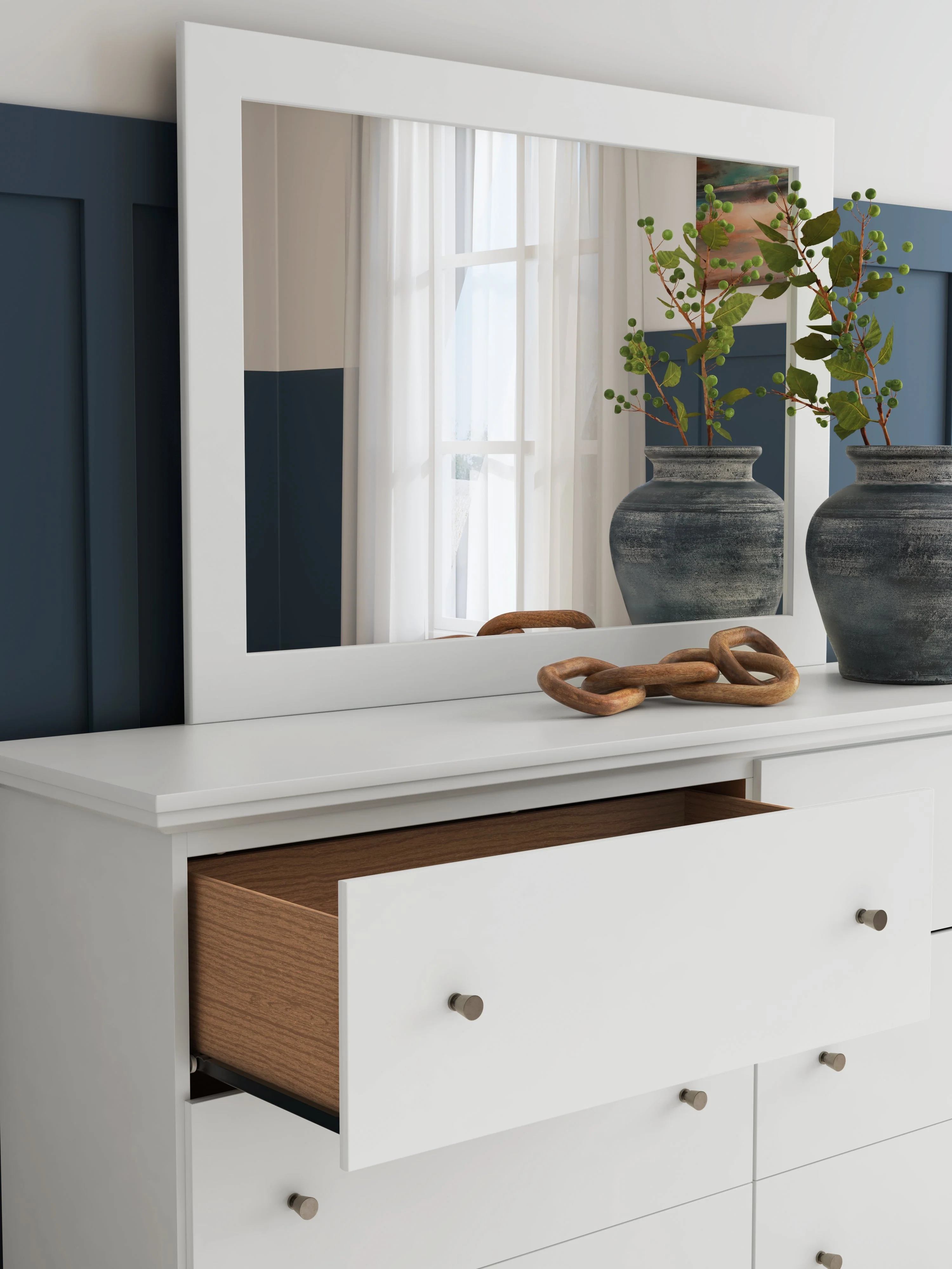 Bostwick Shoals Queen Panel Bed with Mirrored Dresser and Nightstand in White - Image 18