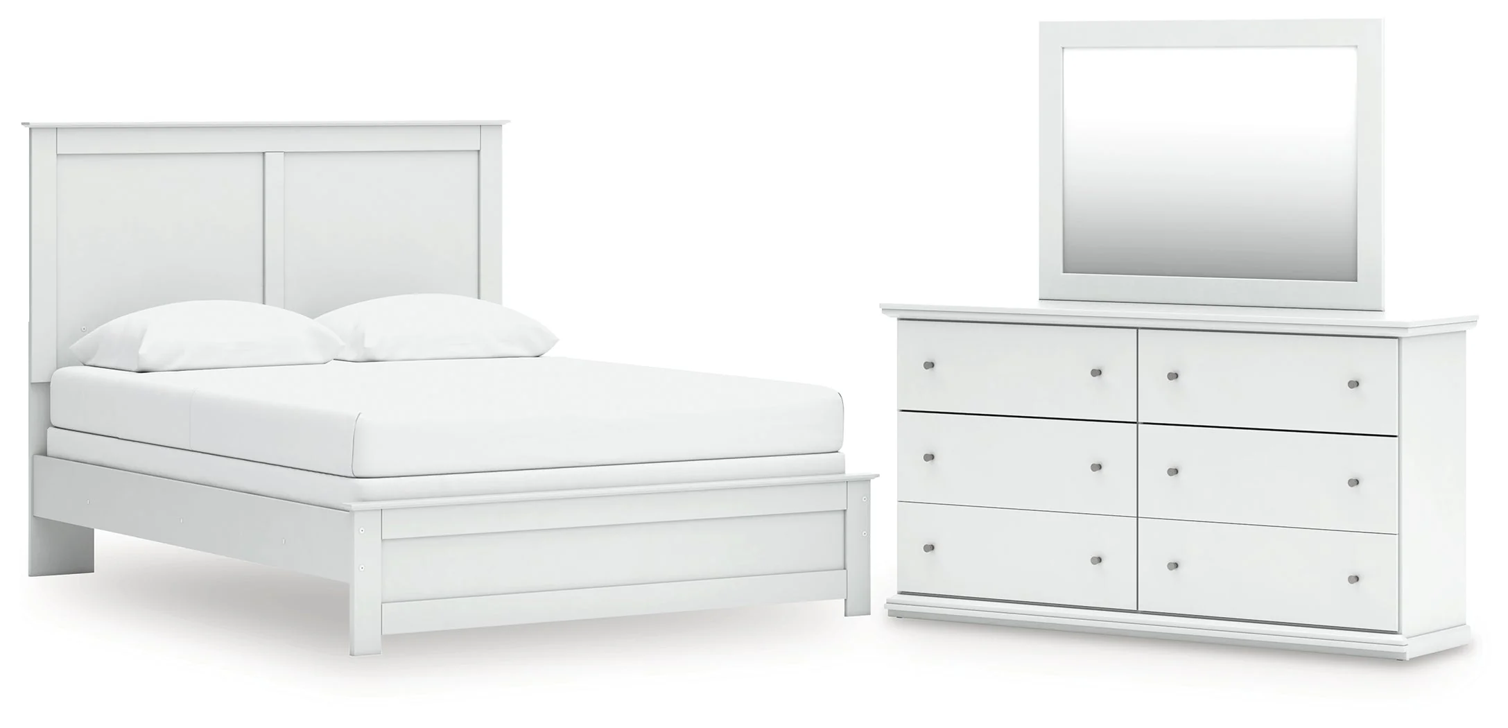 Bostwick Shoals Queen Panel Bed with Mirrored Dresser in White