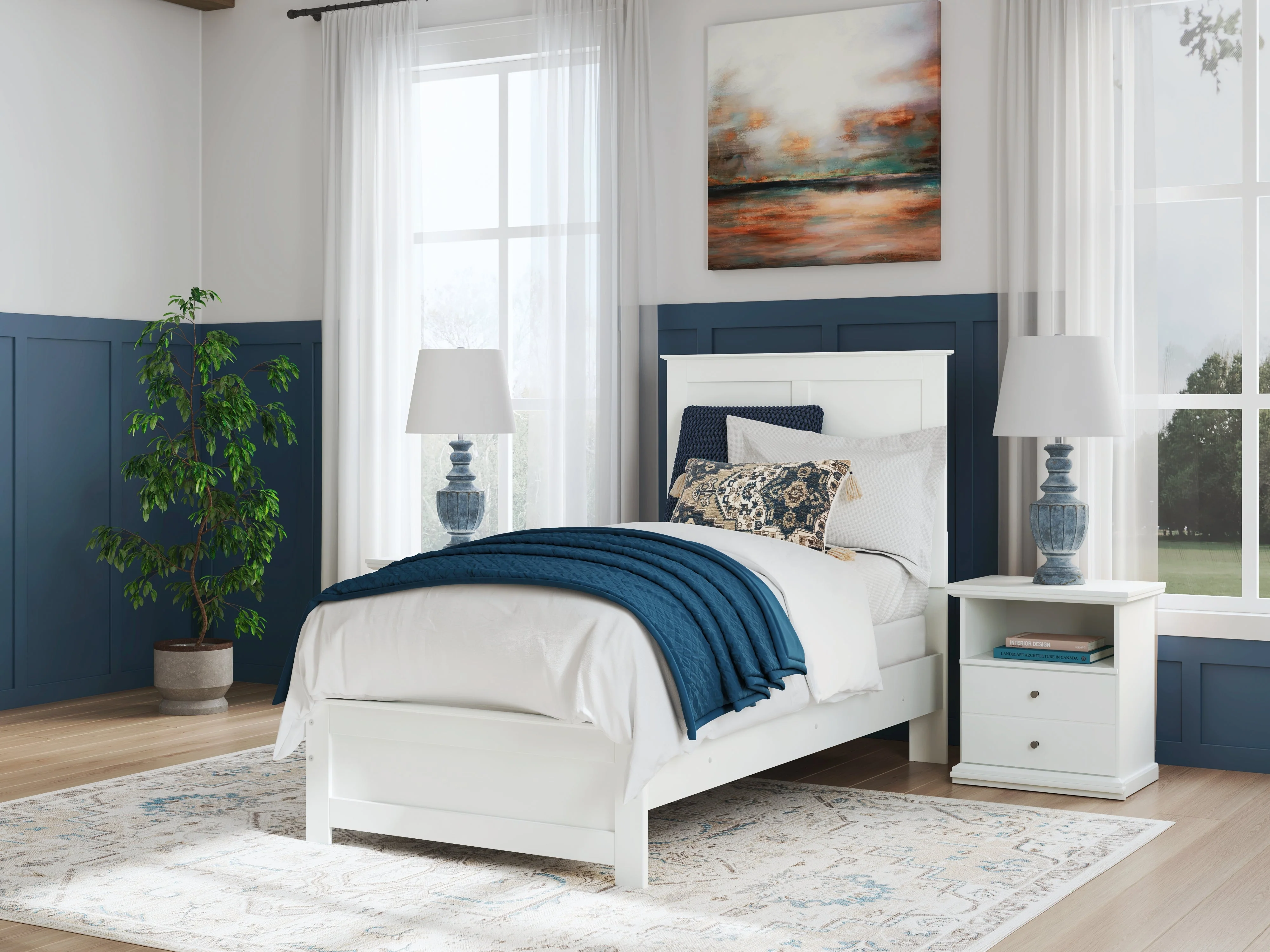 Bostwick Shoals Twin Panel Bed with Mirrored Dresser, Chest and 2 Nightstands in White - Image 20