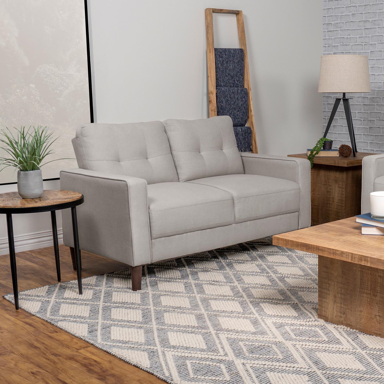 Bowen Beige Upholstered Track Arms Tufted Loveseat
