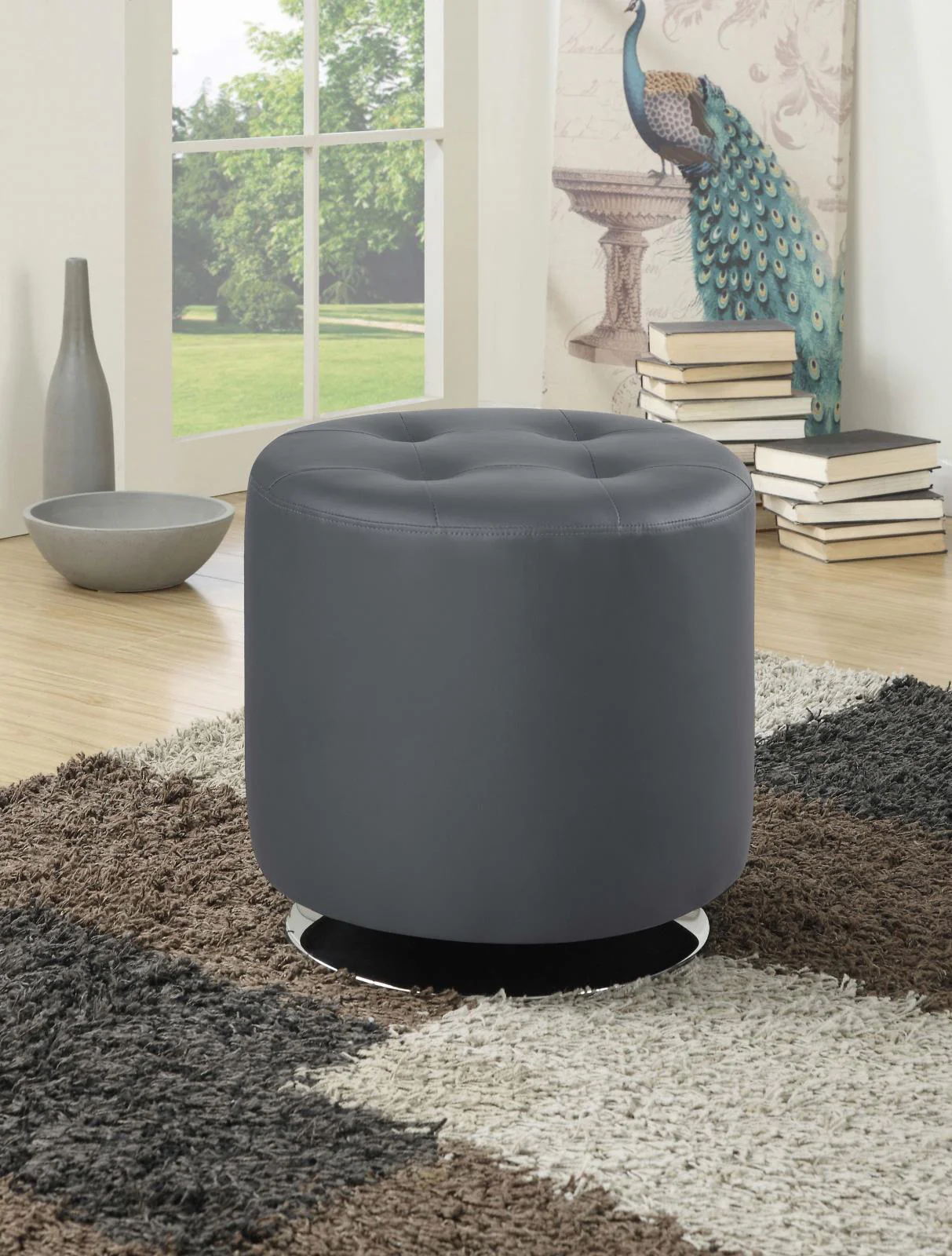 Bowman Grey Round Upholstered Ottoman