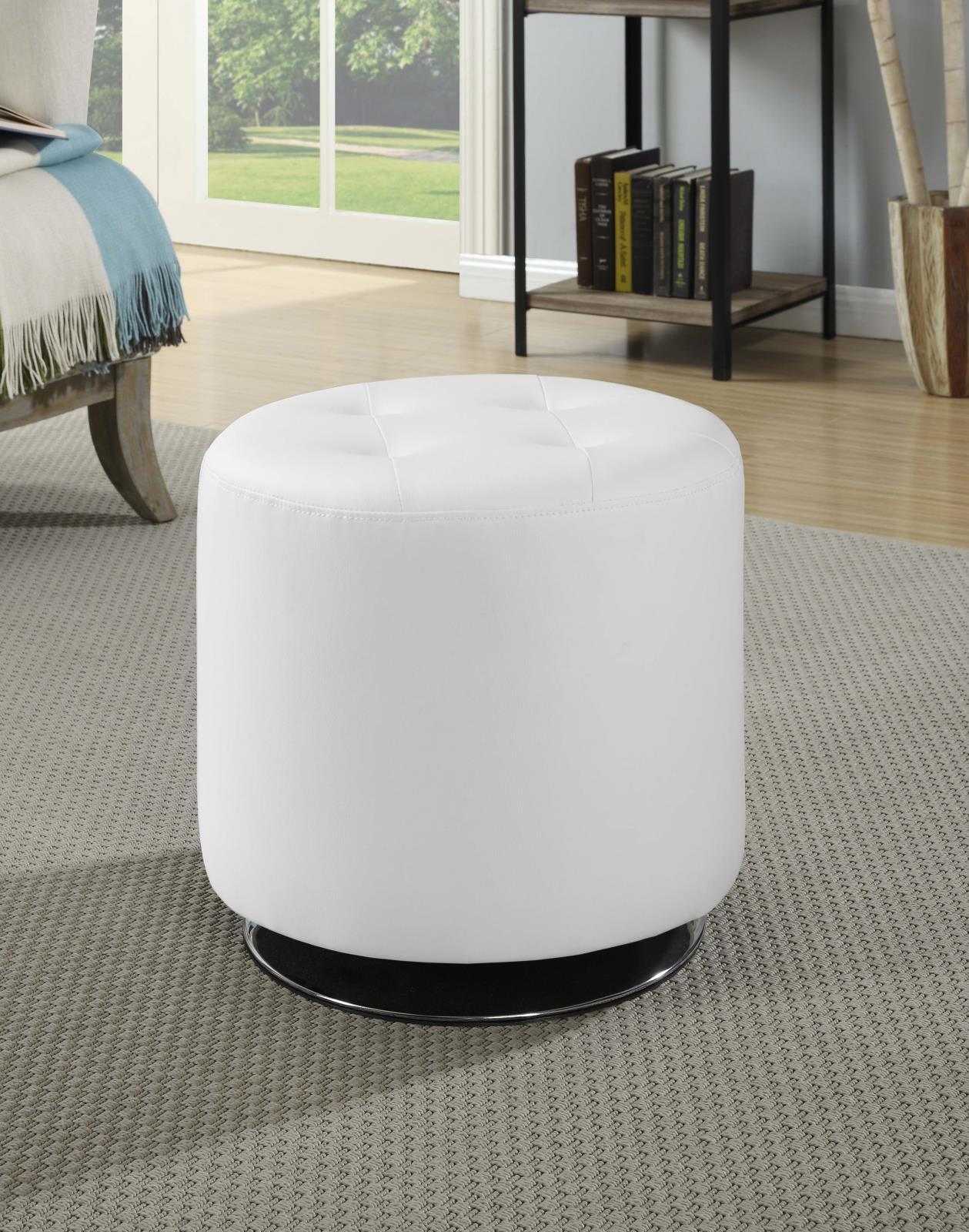 Bowman White Round Upholstered Ottoman