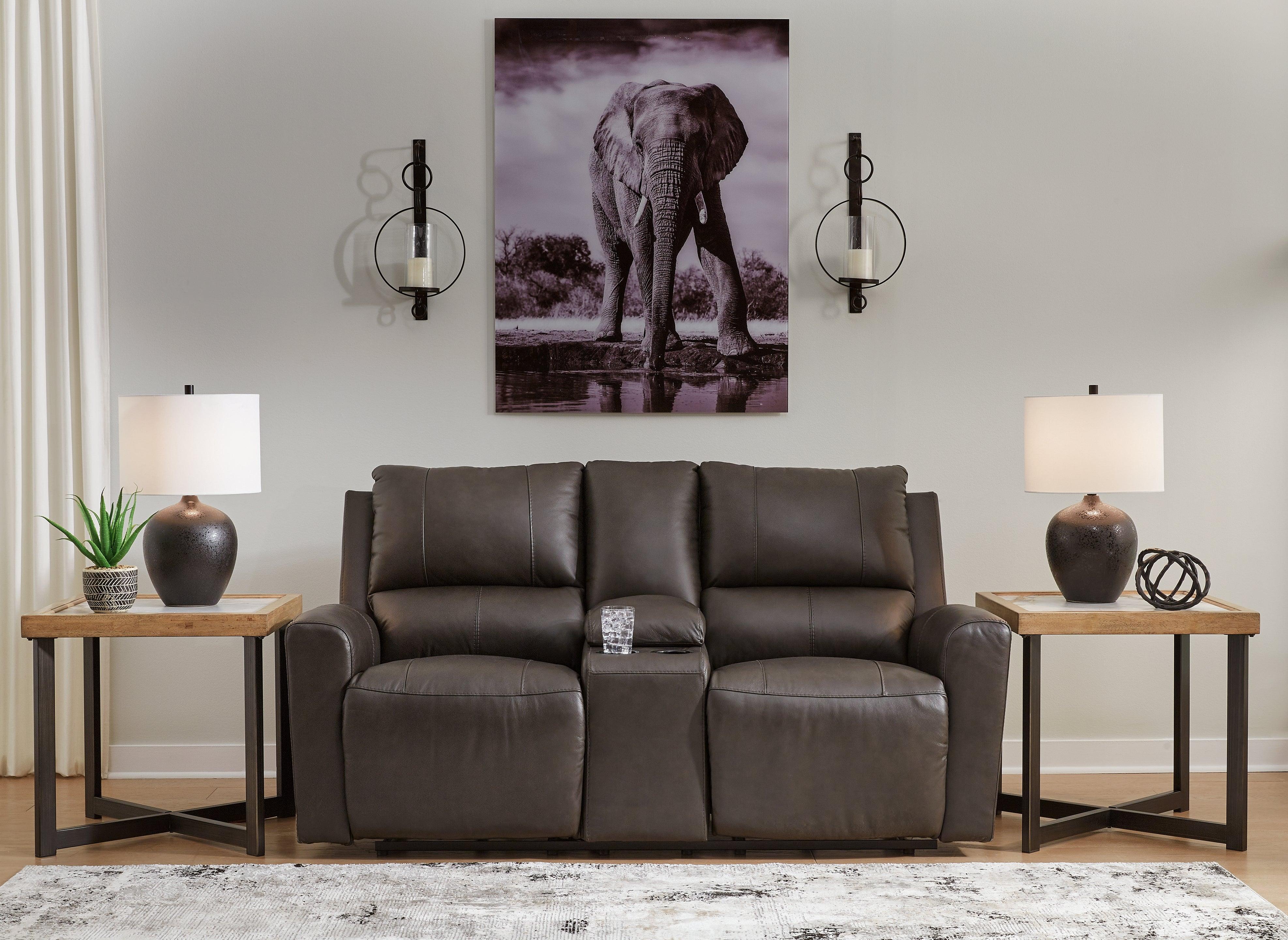 Boxmere Storm Leather Power Reclining Loveseat with Console