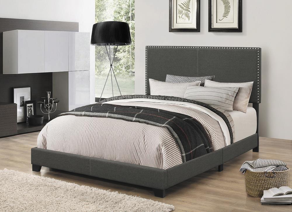 Boyd Charcoal Full Upholstered Bed with Nailhead Trim