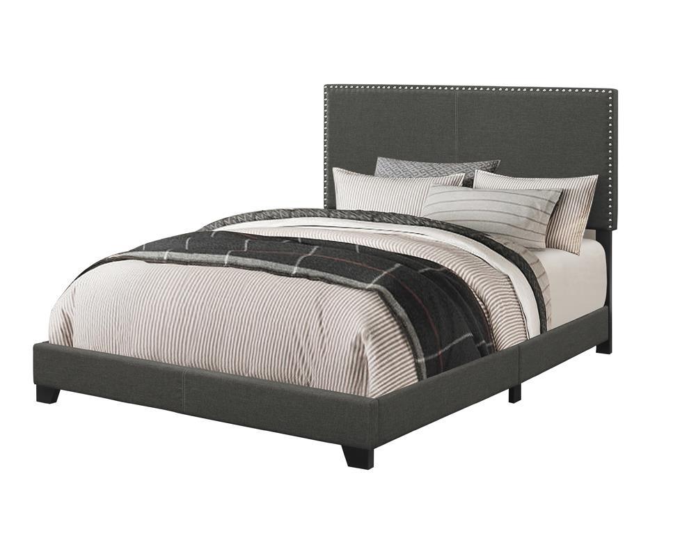 Boyd Charcoal Queen Upholstered Bed with Nailhead Trim - Image 2