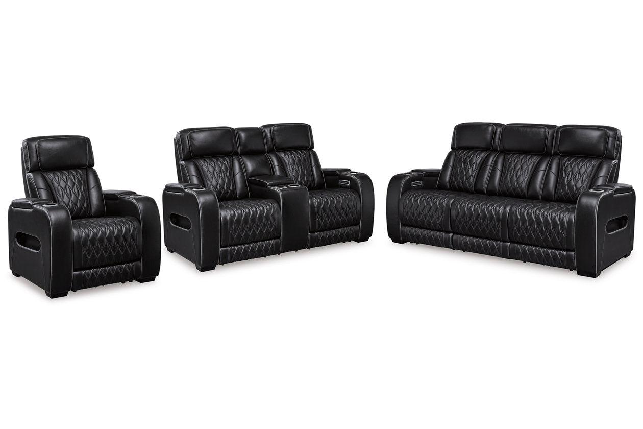Boyington Black Dual Power Leather Power Reclining Sofa, Loveseat and Recliner - Image 2