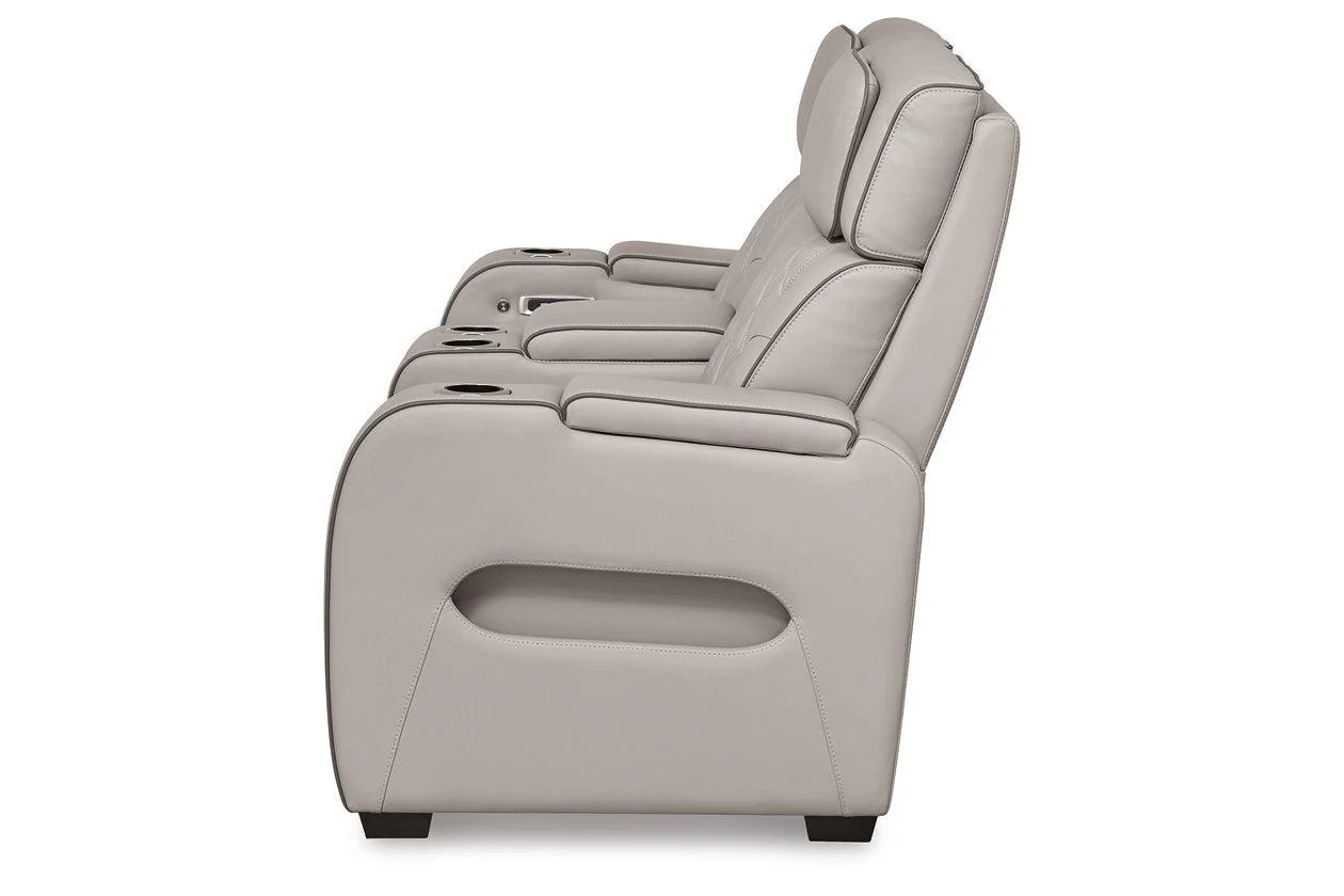 Boyington Gray Dual Power Leather Power Reclining Sofa, Loveseat and Recliner - Image 12