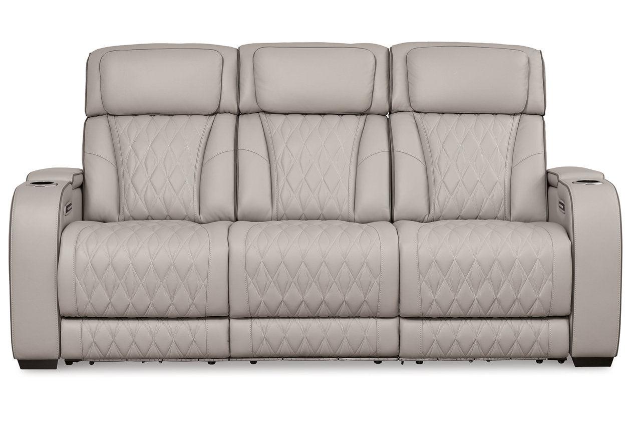 Boyington Gray Dual Power Leather Power Reclining Sofa, Loveseat and Recliner - Image 3