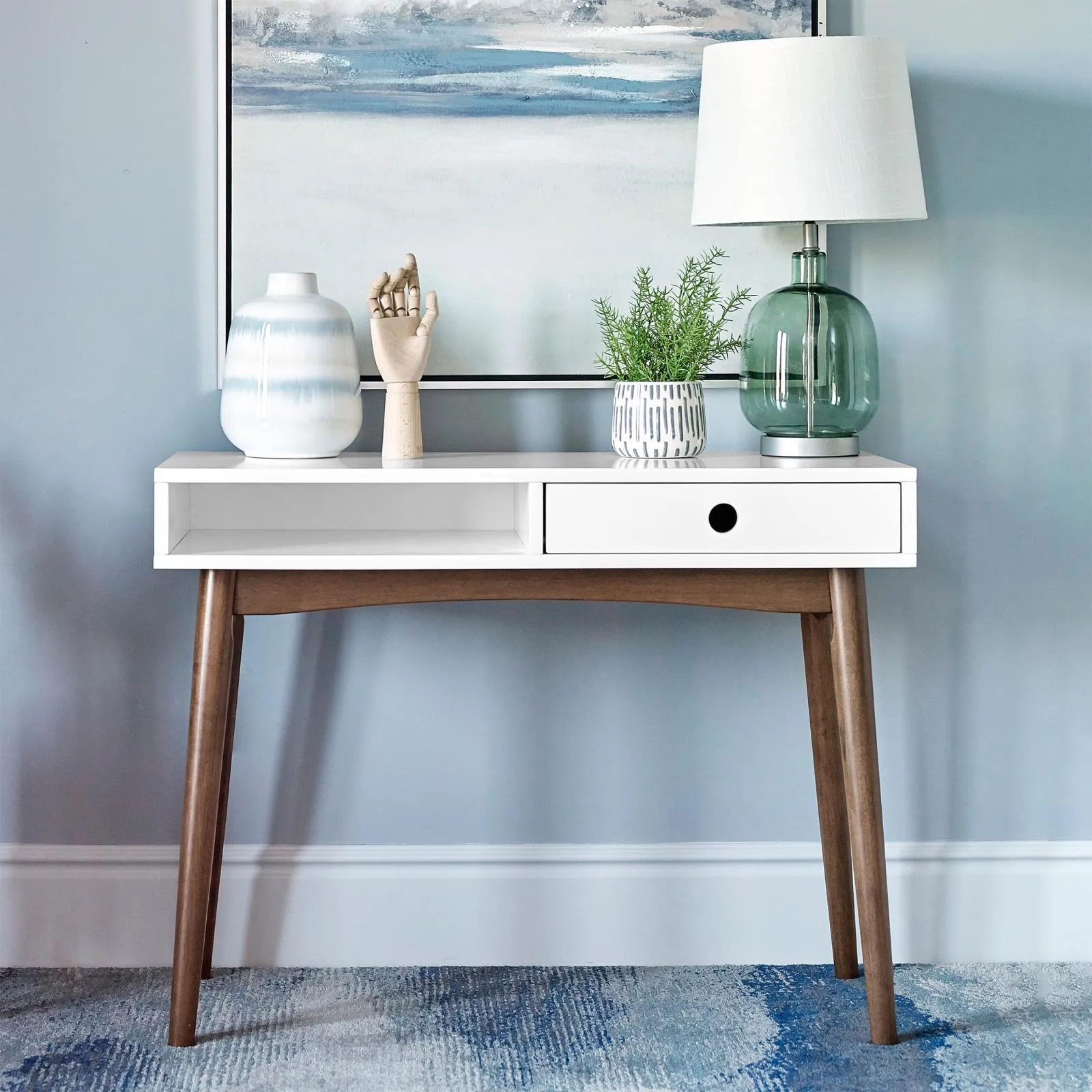 Bradenton White/Walnut 1-Drawer Writing Desk - Image 7