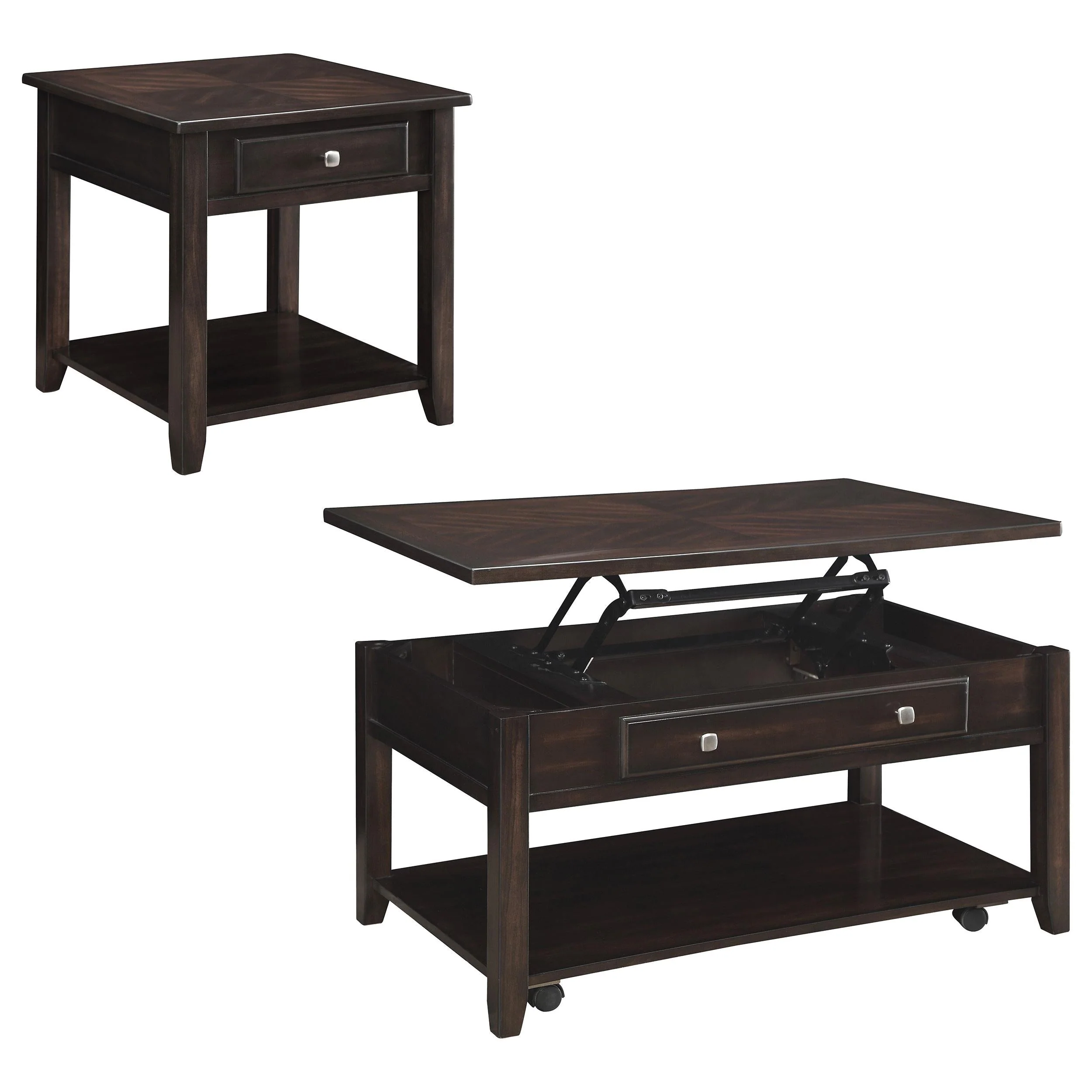Bradford Walnut 2-Piece Lift Top Coffee and End Table Set - Image 4