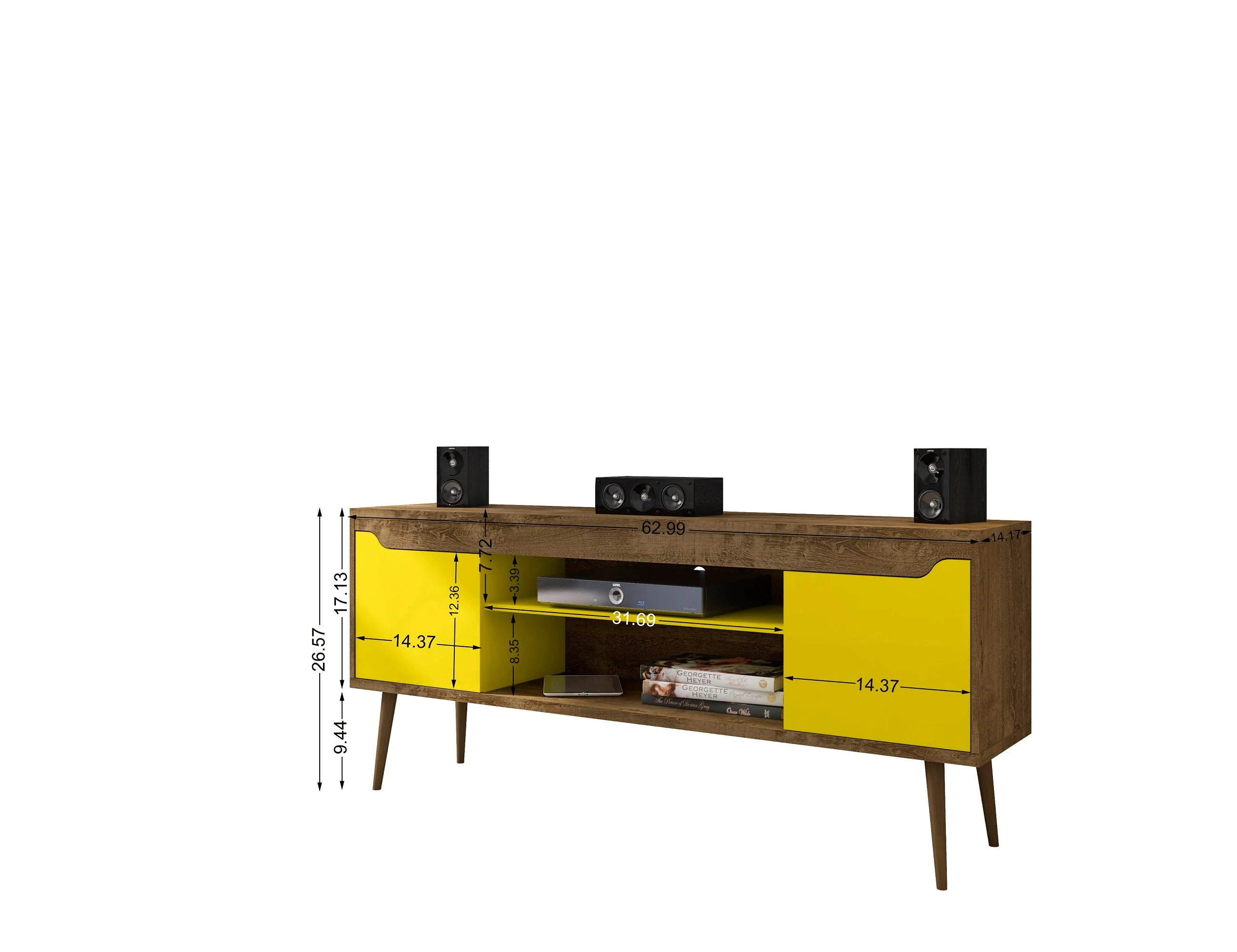 Bradley 62.99 TV Stand in Rustic Brown and Yellow - Image 3