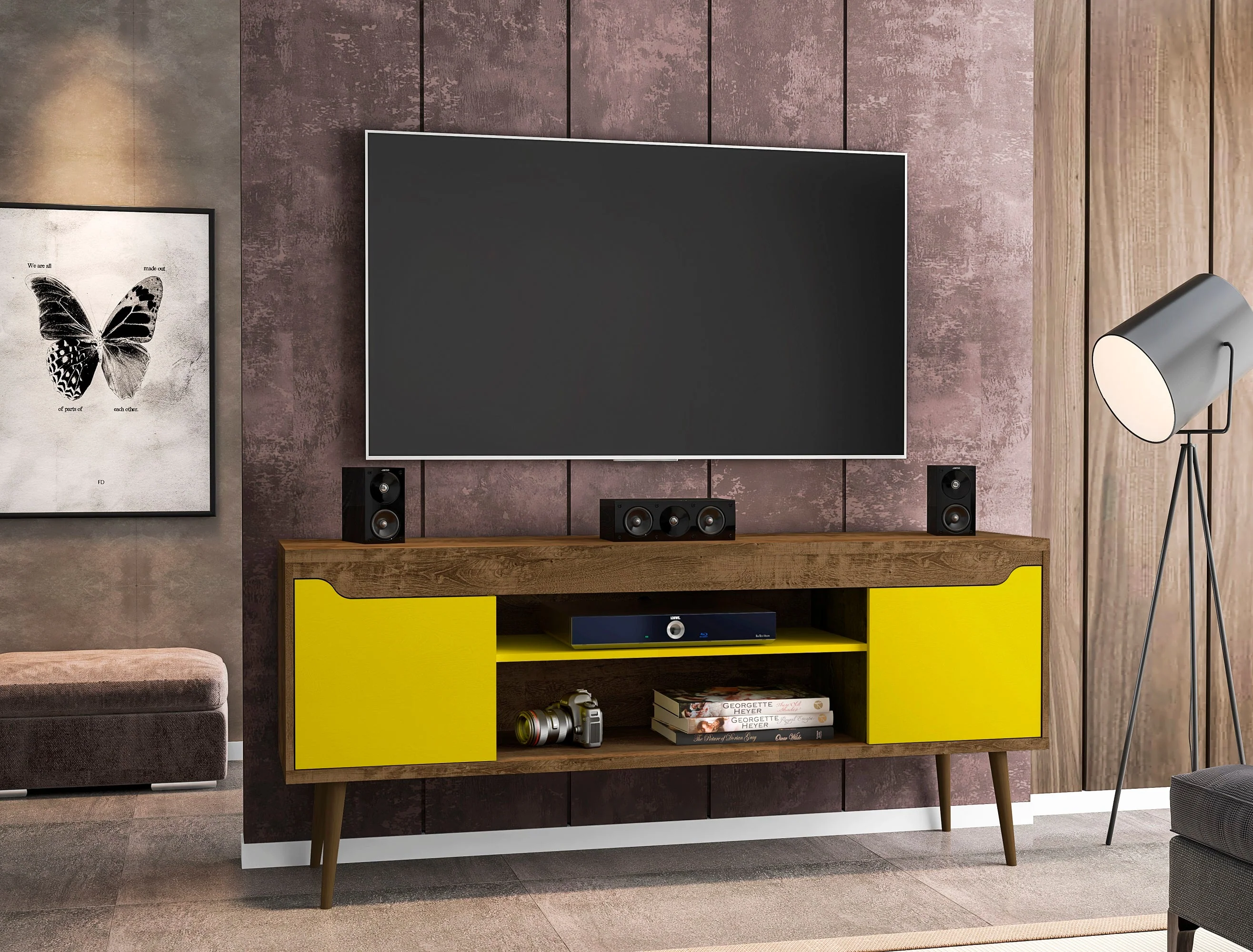 Bradley 62.99 TV Stand in Rustic Brown and Yellow - Image 5