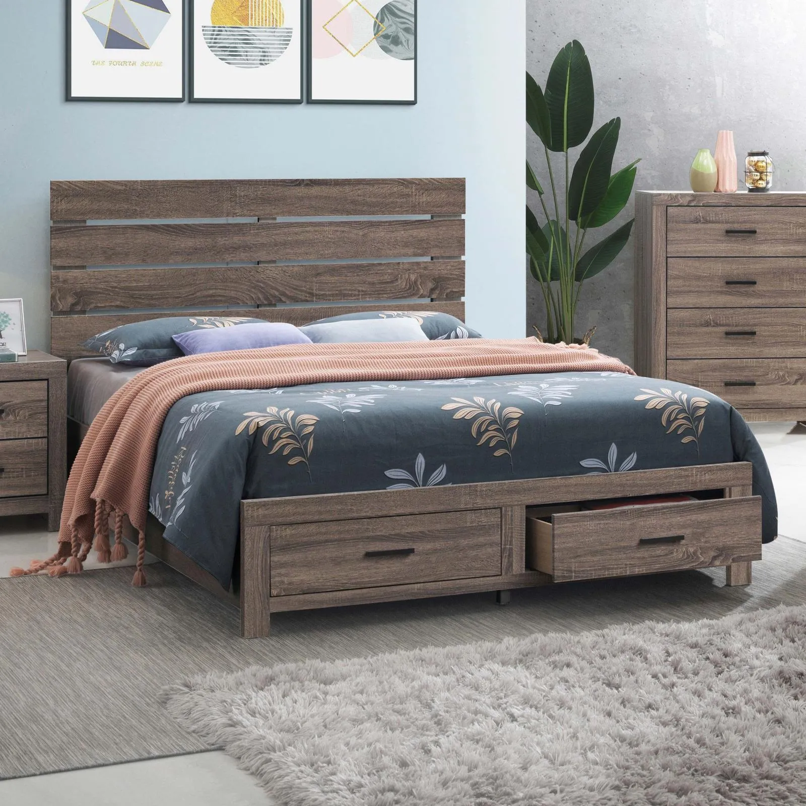 Brantford Barrel Oak Queen Storage Bed