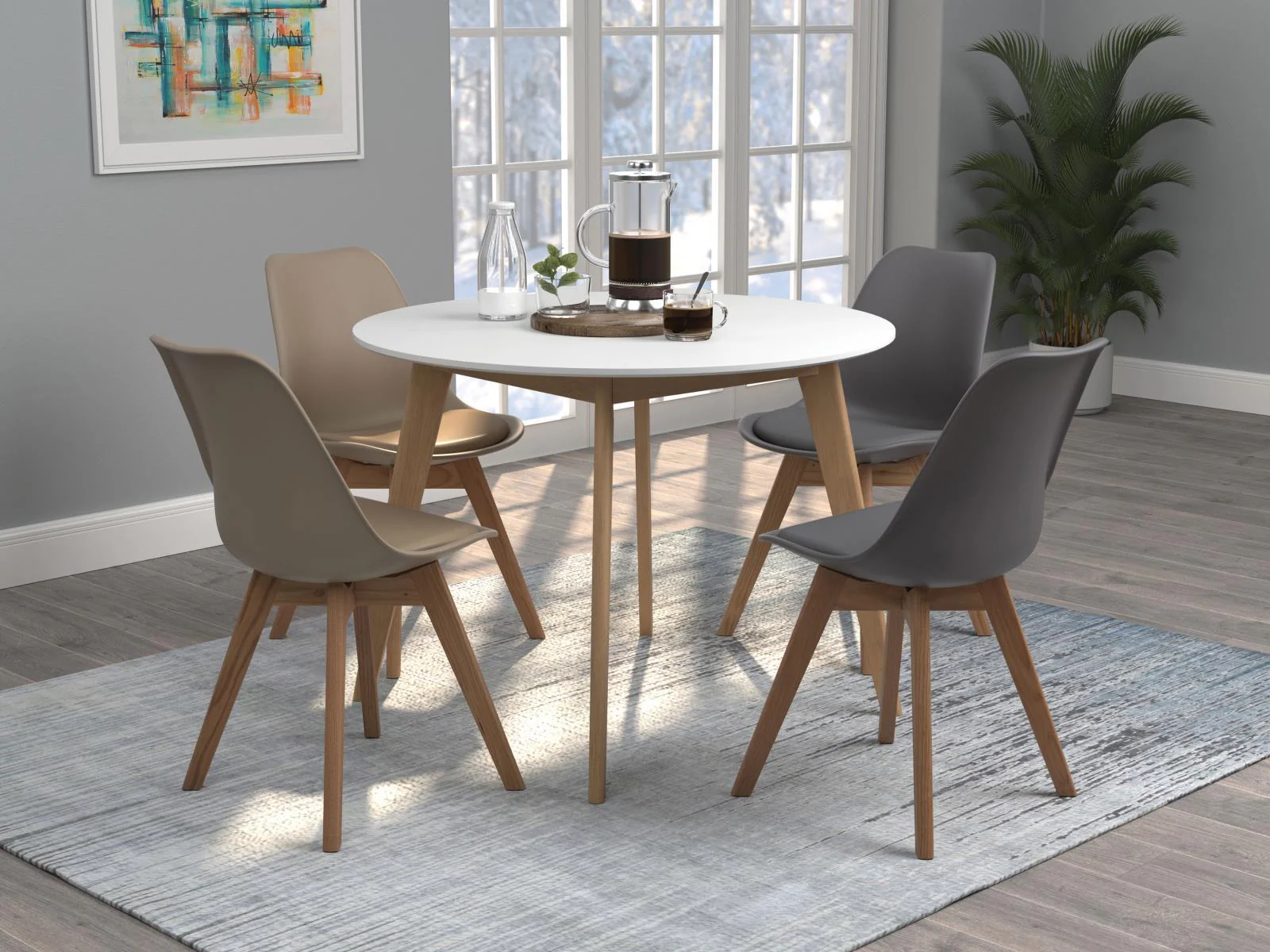 Breckenridge Matte White/Natural Oak Round Dining Table - Image 4