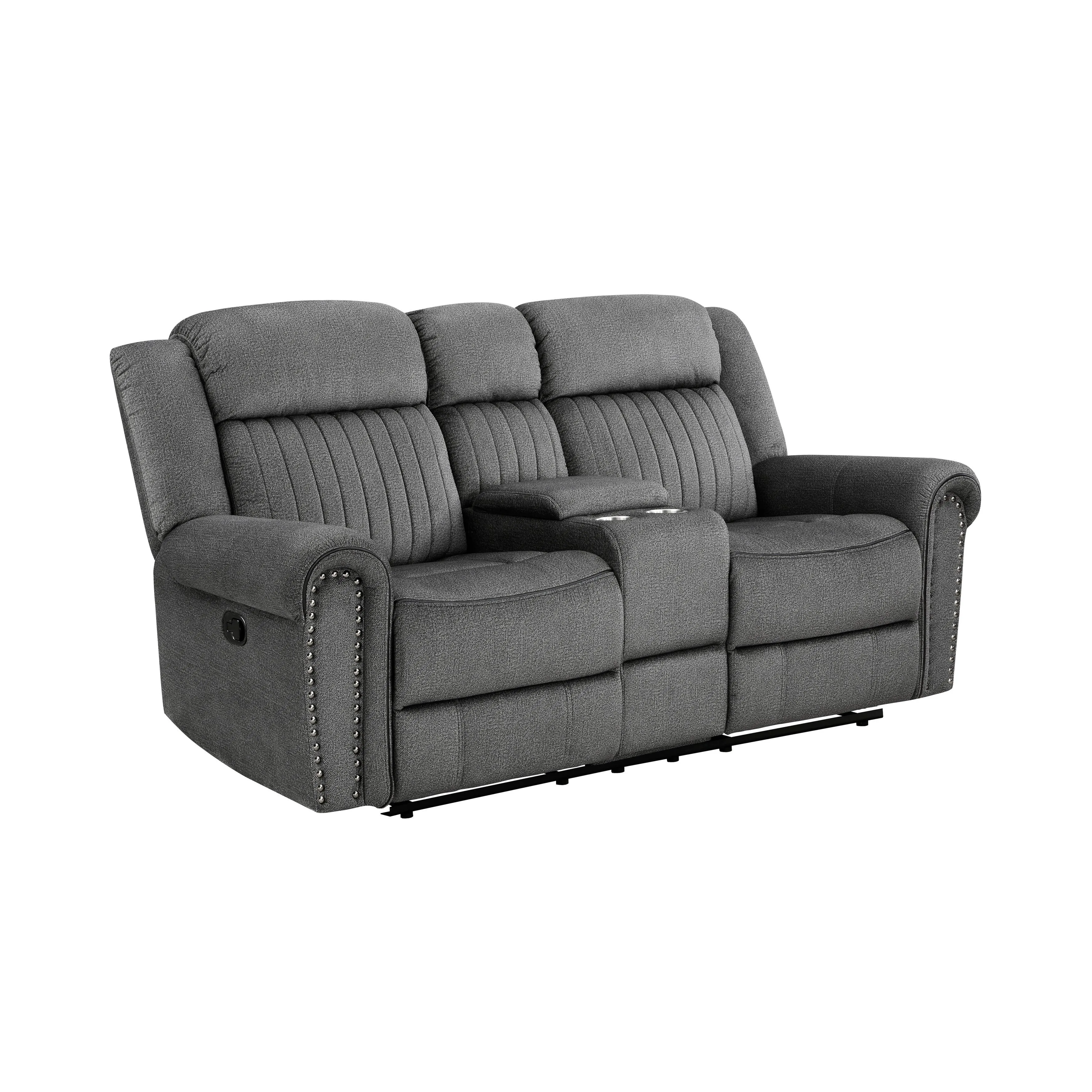 Brennen Charcoal Double Reclining Loveseat with Center Console - Image 3