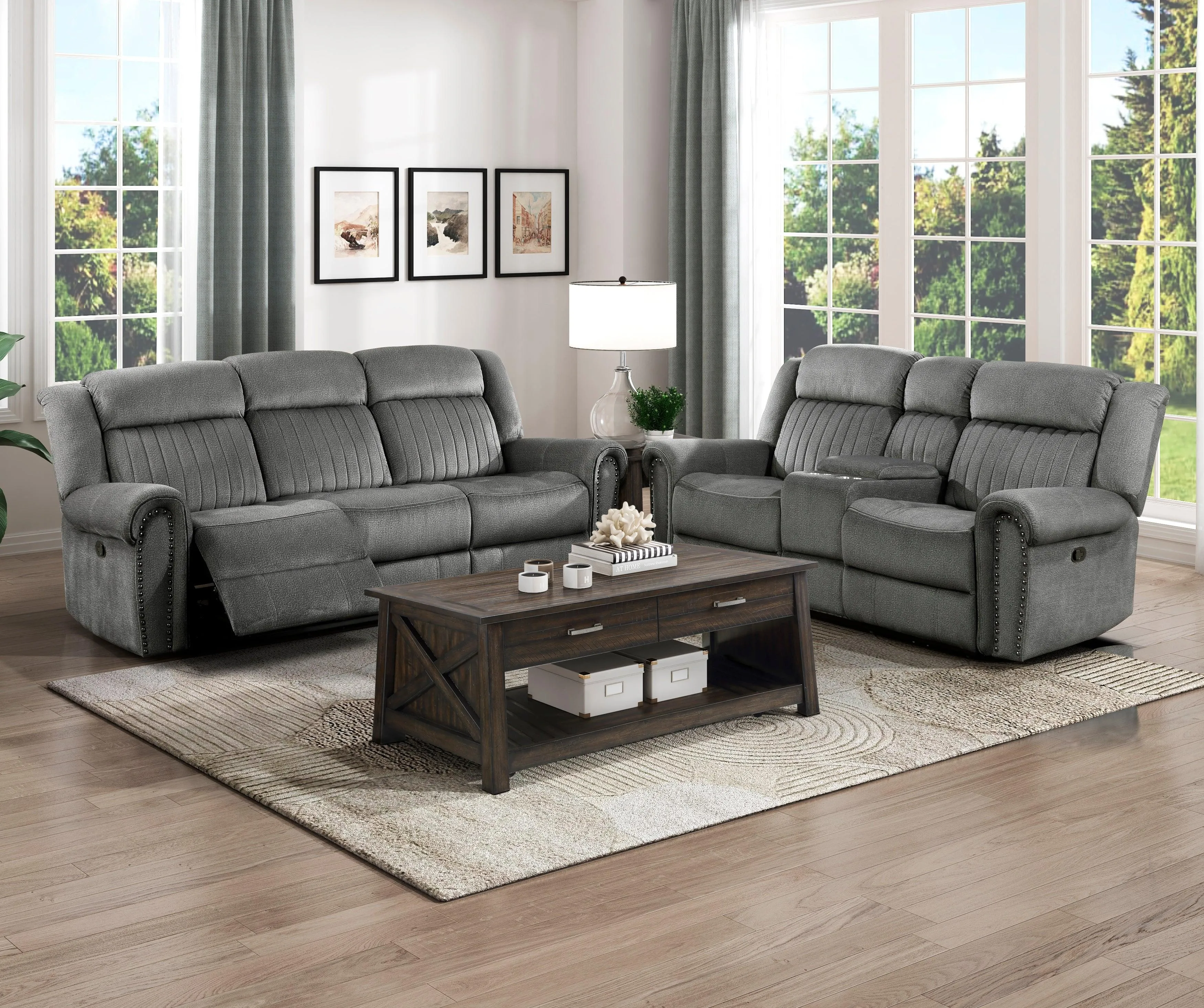 Brennen Charcoal Double Reclining Loveseat with Center Console - Image 7