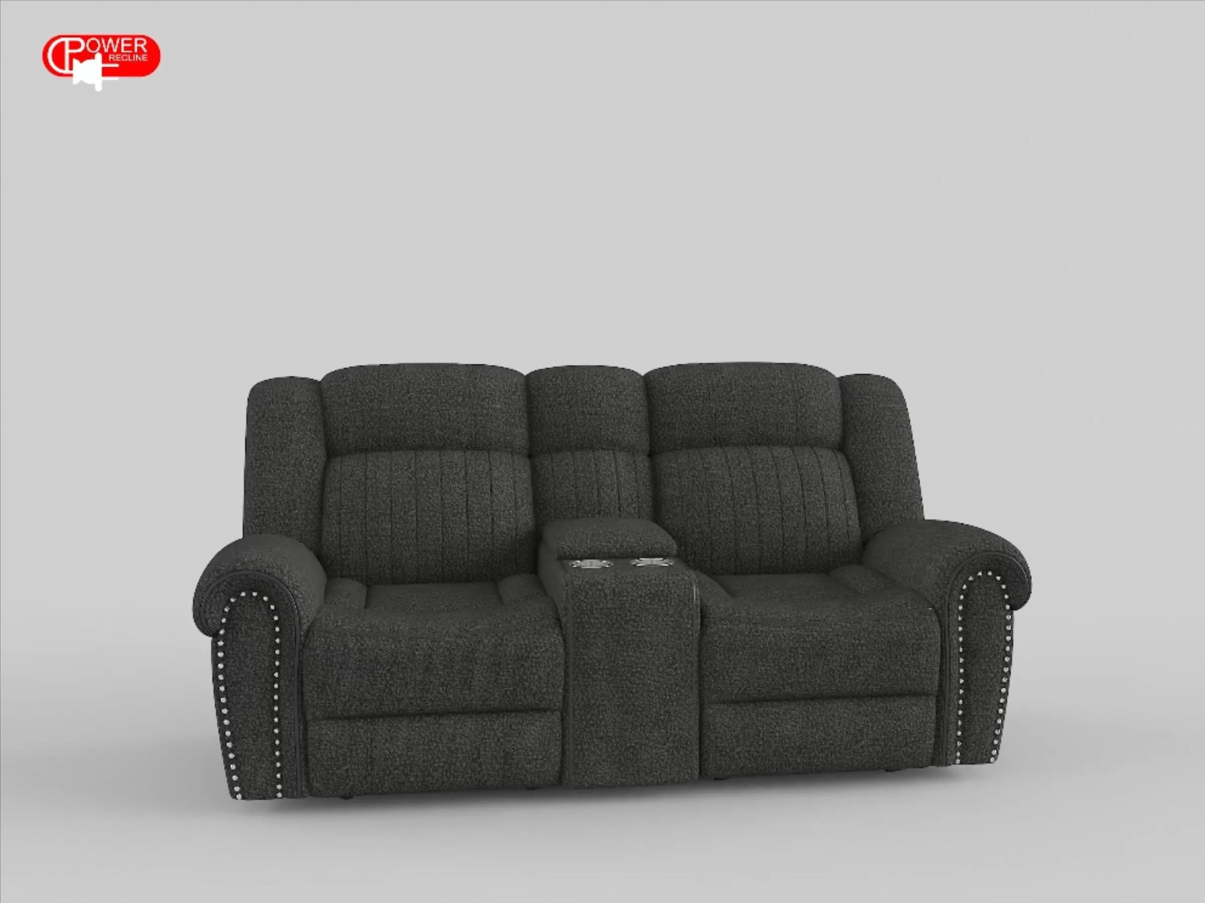 Brennen Charcoal Power Double Reclining Loveseat - Image 2