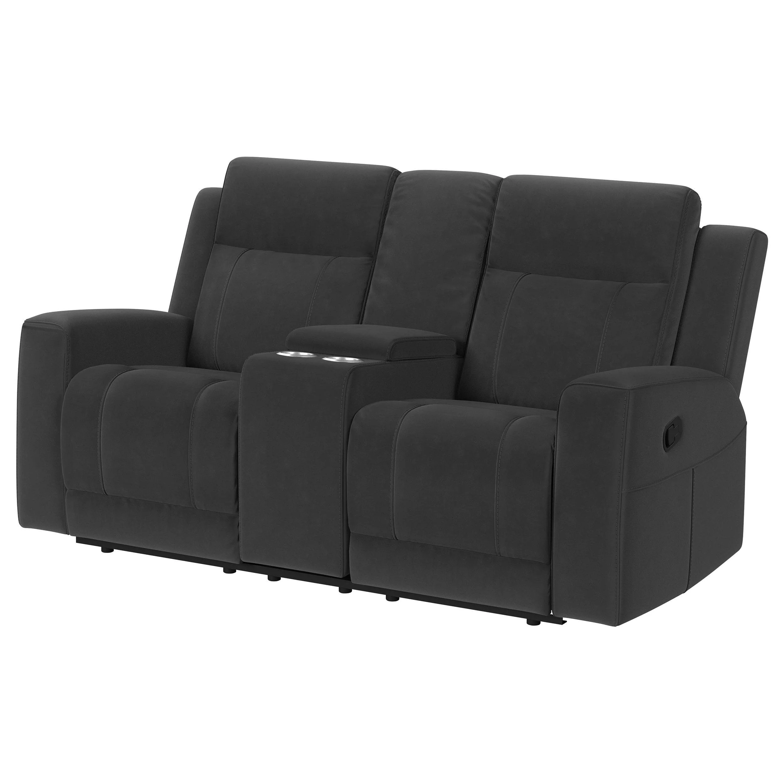 Brentwood Dark Charcoal Upholstered Motion Reclining Loveseat with Console - Image 3