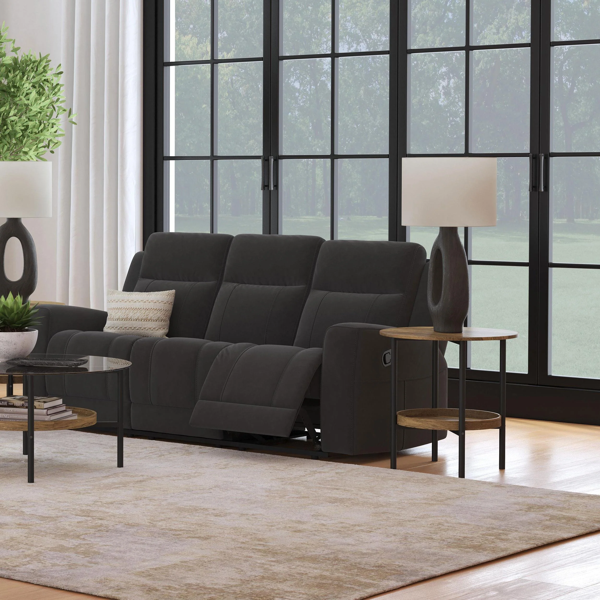 Brentwood Dark Charcoal Upholstered Motion Reclining Sofa - Image 2