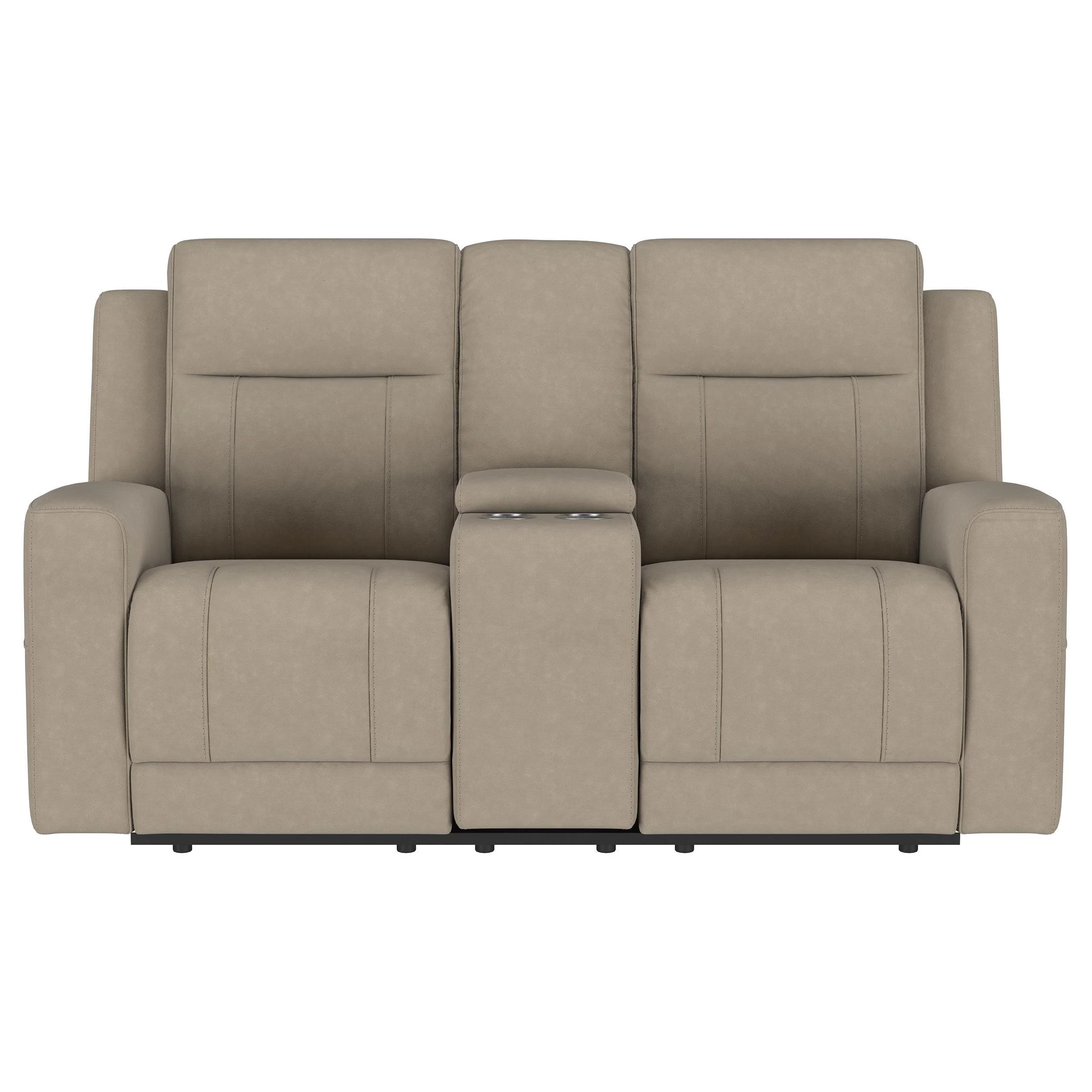 Brentwood Taupe Upholstered Motion Reclining Loveseat with Console - Image 4