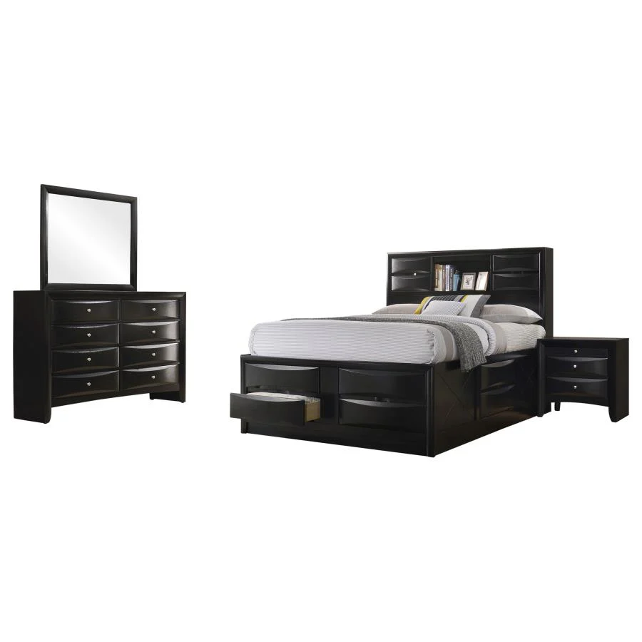 Briana Black 4-Piece Queen Storage Bedroom Set with Bookcase Headboard - Image 2