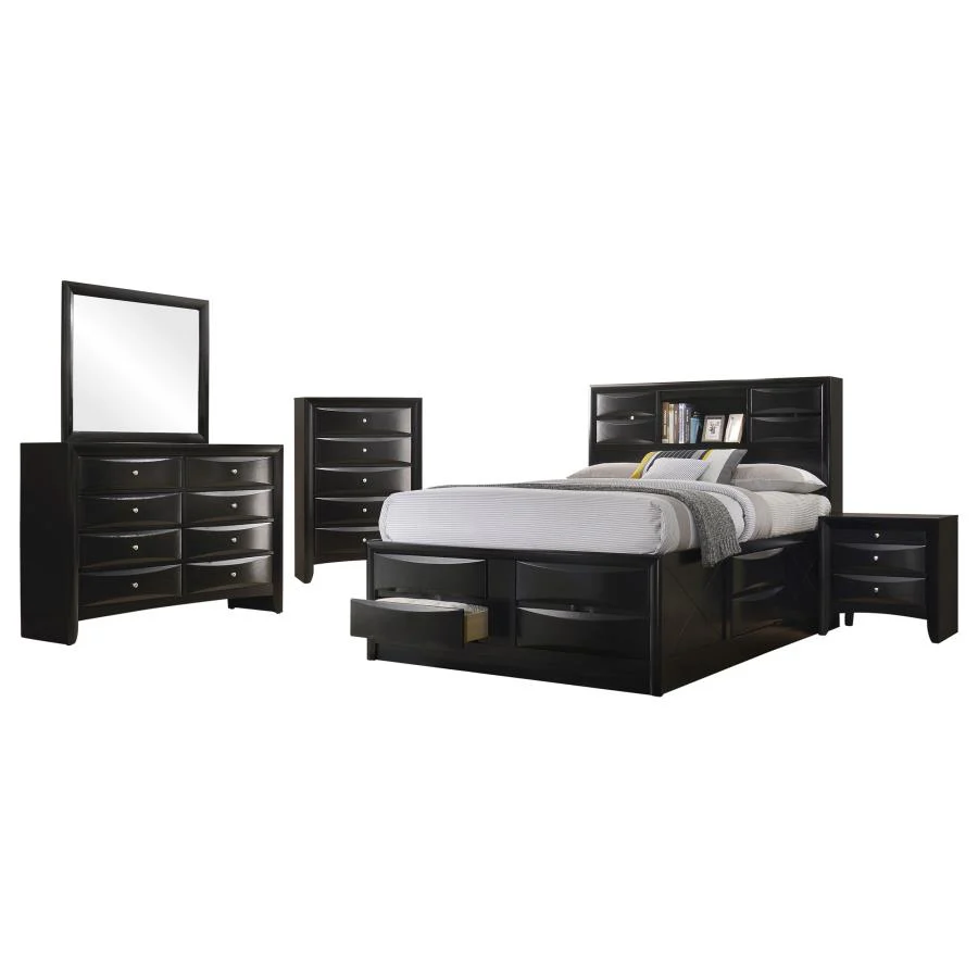 Briana Black 5-Piece Queen Storage Bedroom Set with Bookcase Headboard - Image 2