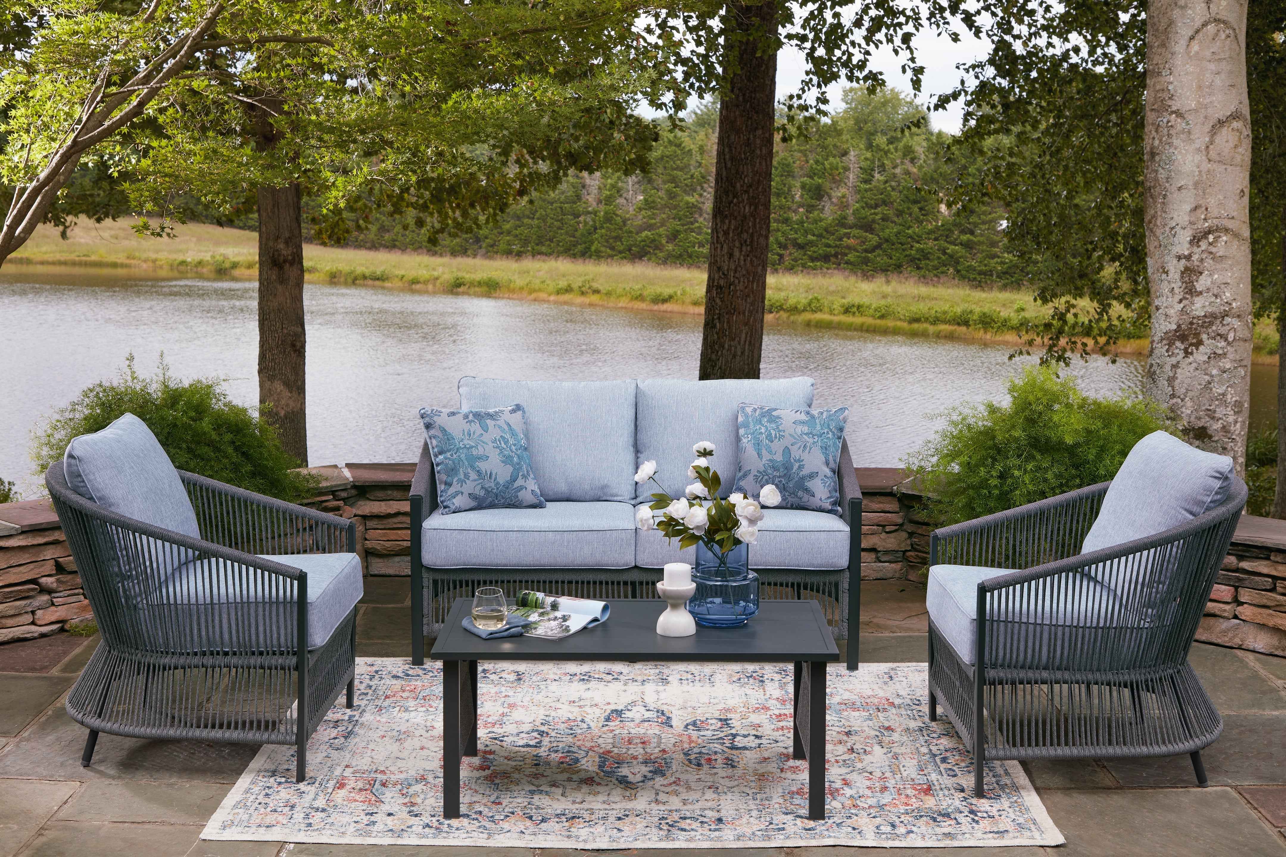 Bridges Beach Gray Outdoor Love/Chairs/Table Set (Set of 4)