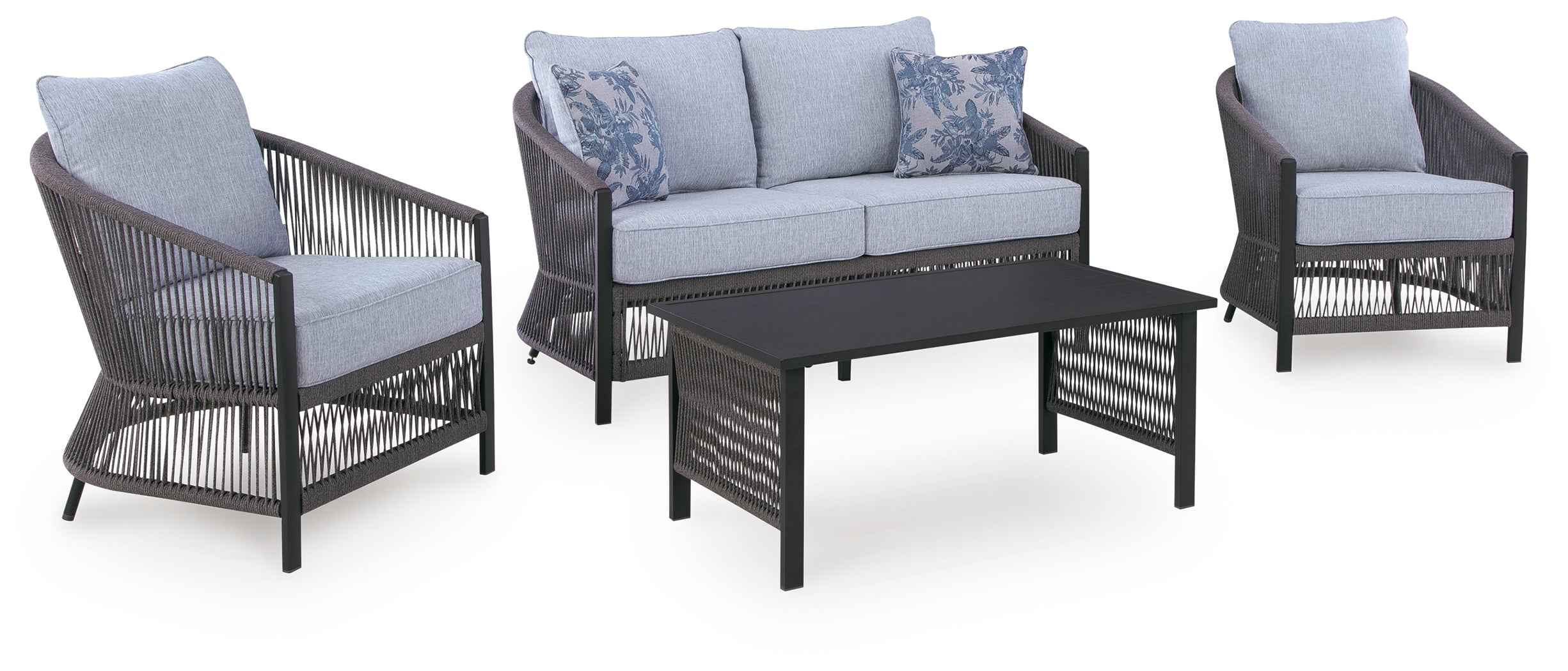 Bridges Beach Gray Outdoor Love/Chairs/Table Set (Set of 4) - Image 2