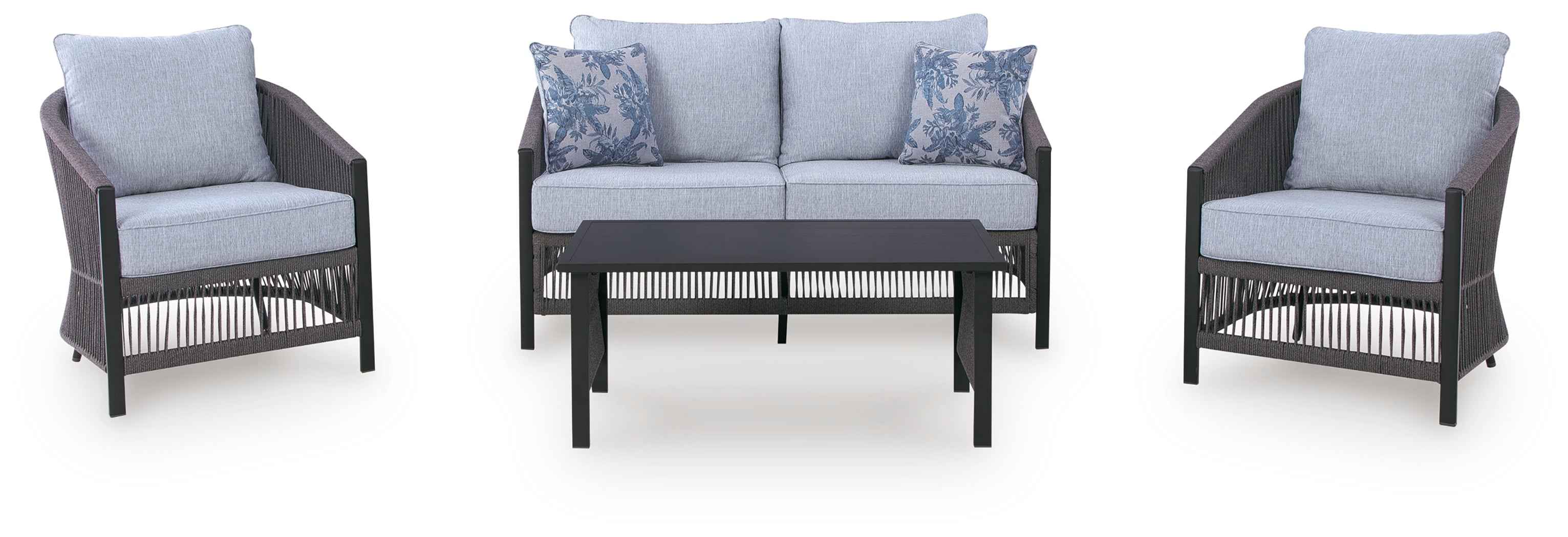 Bridges Beach Gray Outdoor Love/Chairs/Table Set (Set of 4) - Image 3