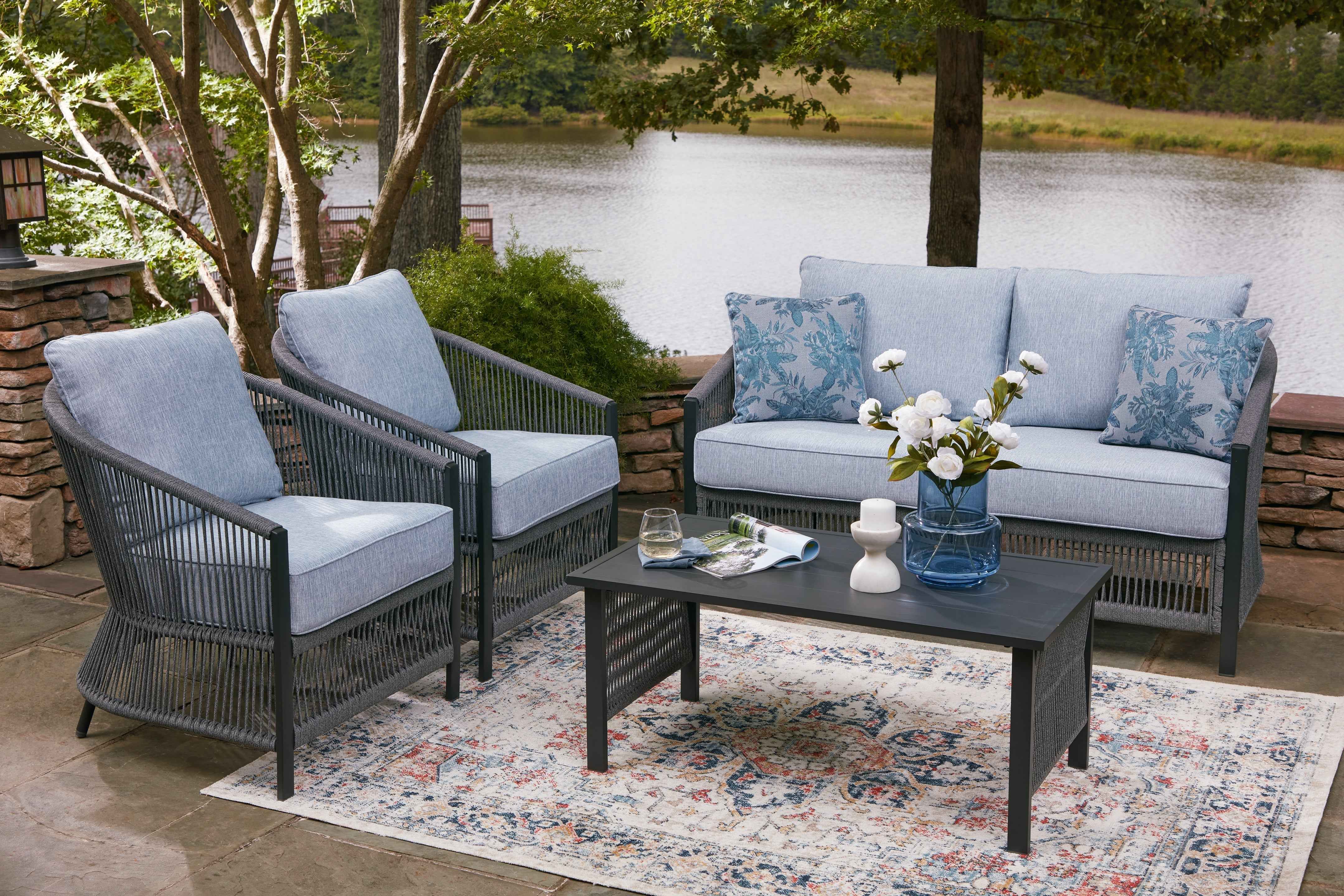 Bridges Beach Gray Outdoor Love/Chairs/Table Set (Set of 4) - Image 5