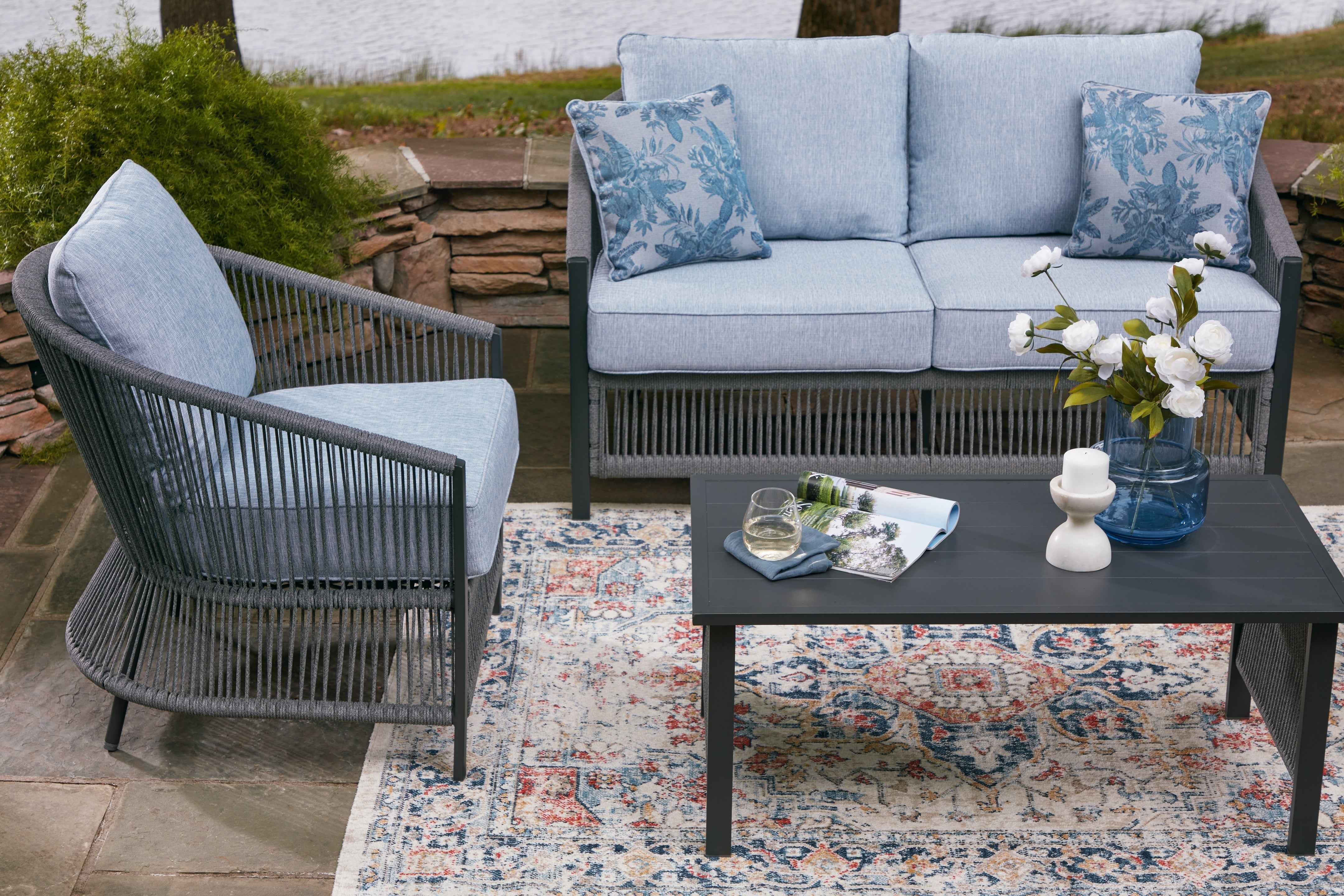 Bridges Beach Gray Outdoor Love/Chairs/Table Set (Set of 4) - Image 8