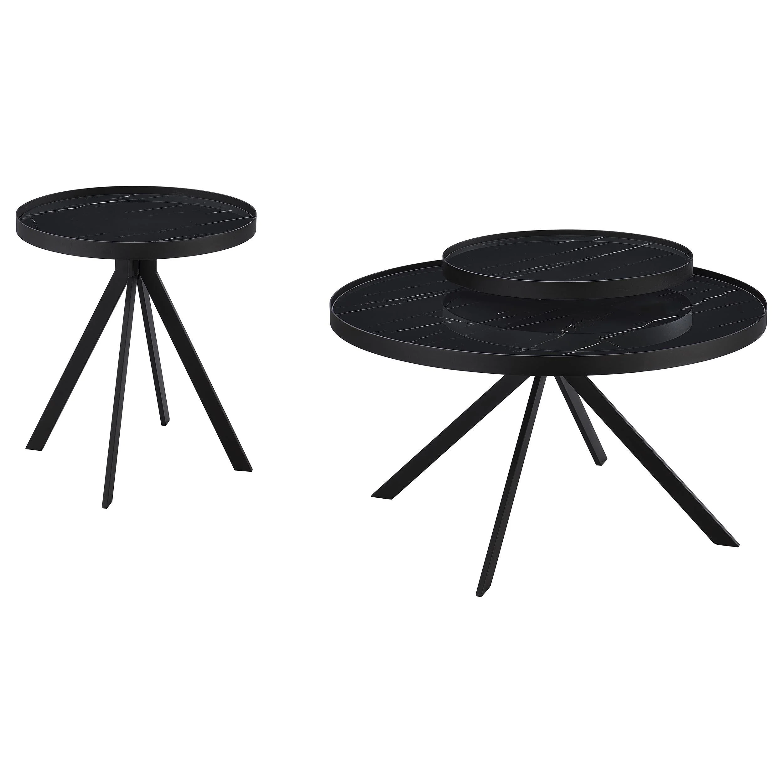 Briggs Black 2-Piece Round Coffee and End Table Set - Image 2