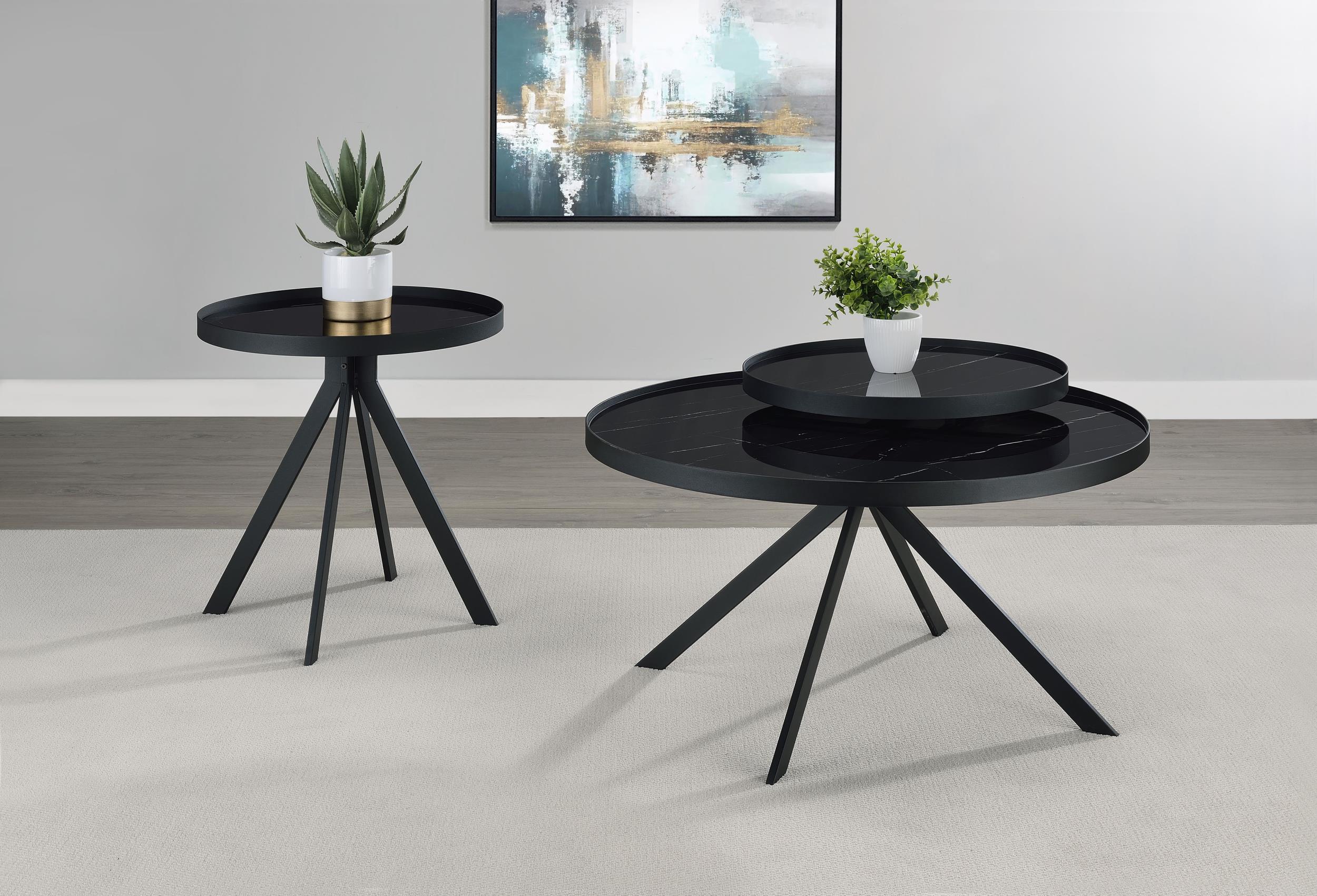 Briggs Black Round Marble Printed Glass Top Coffee Table - Image 4