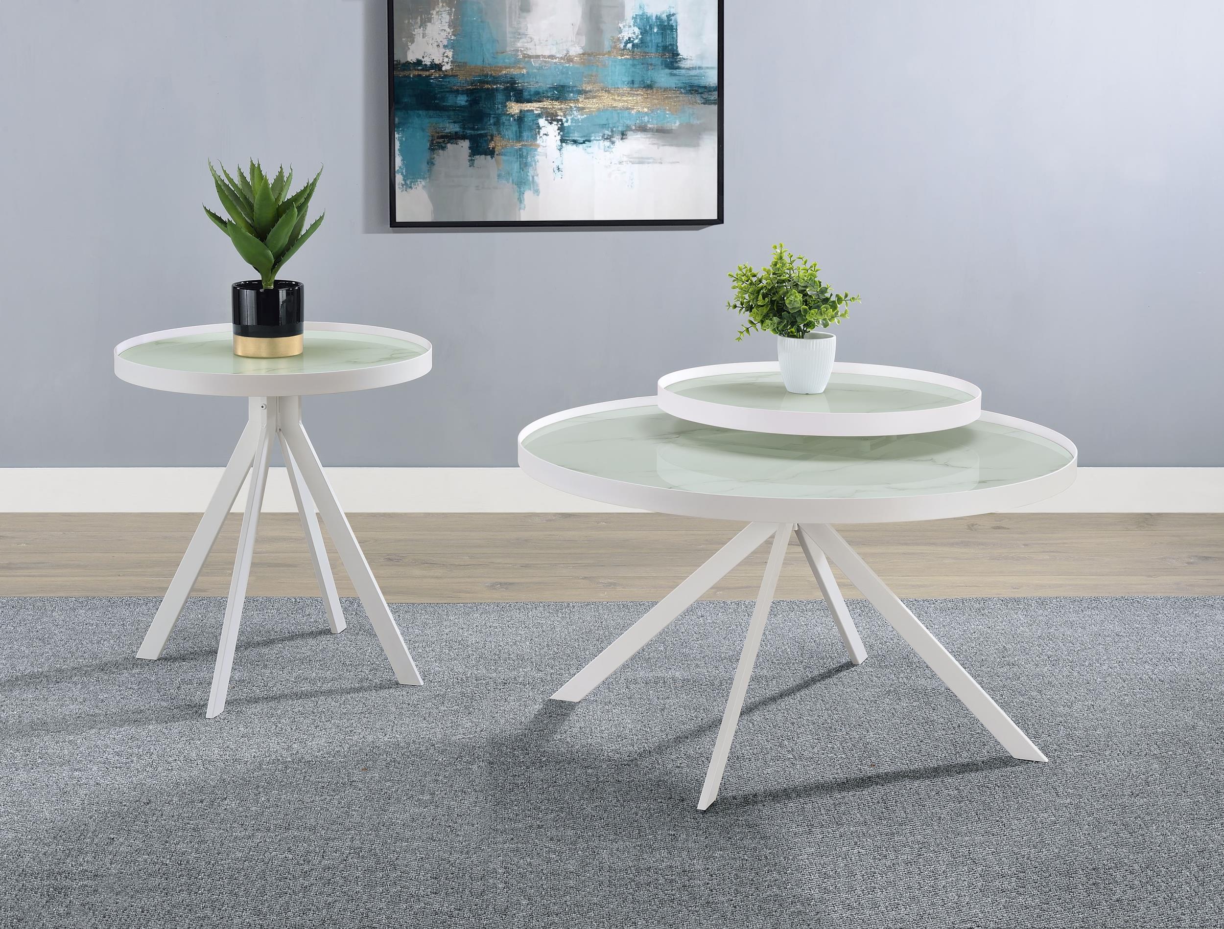 Briggs White 2-Piece Round Coffee and End Table Set