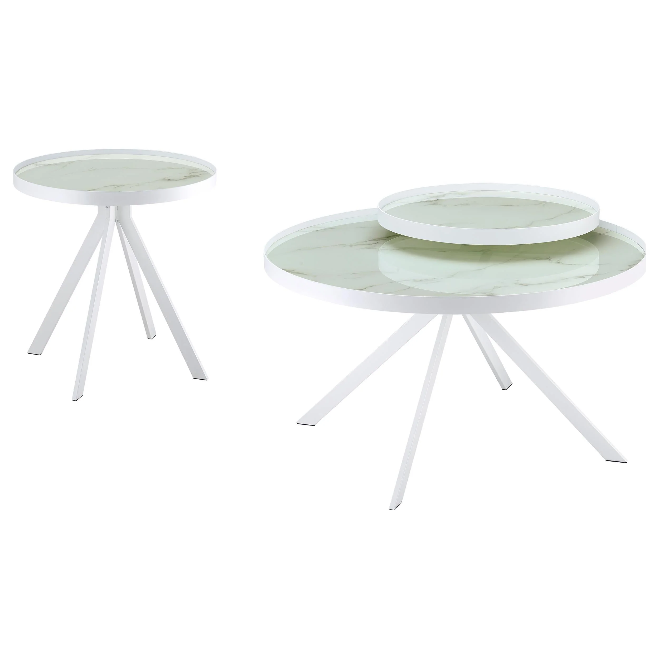 Briggs White 2-Piece Round Coffee and End Table Set - Image 2