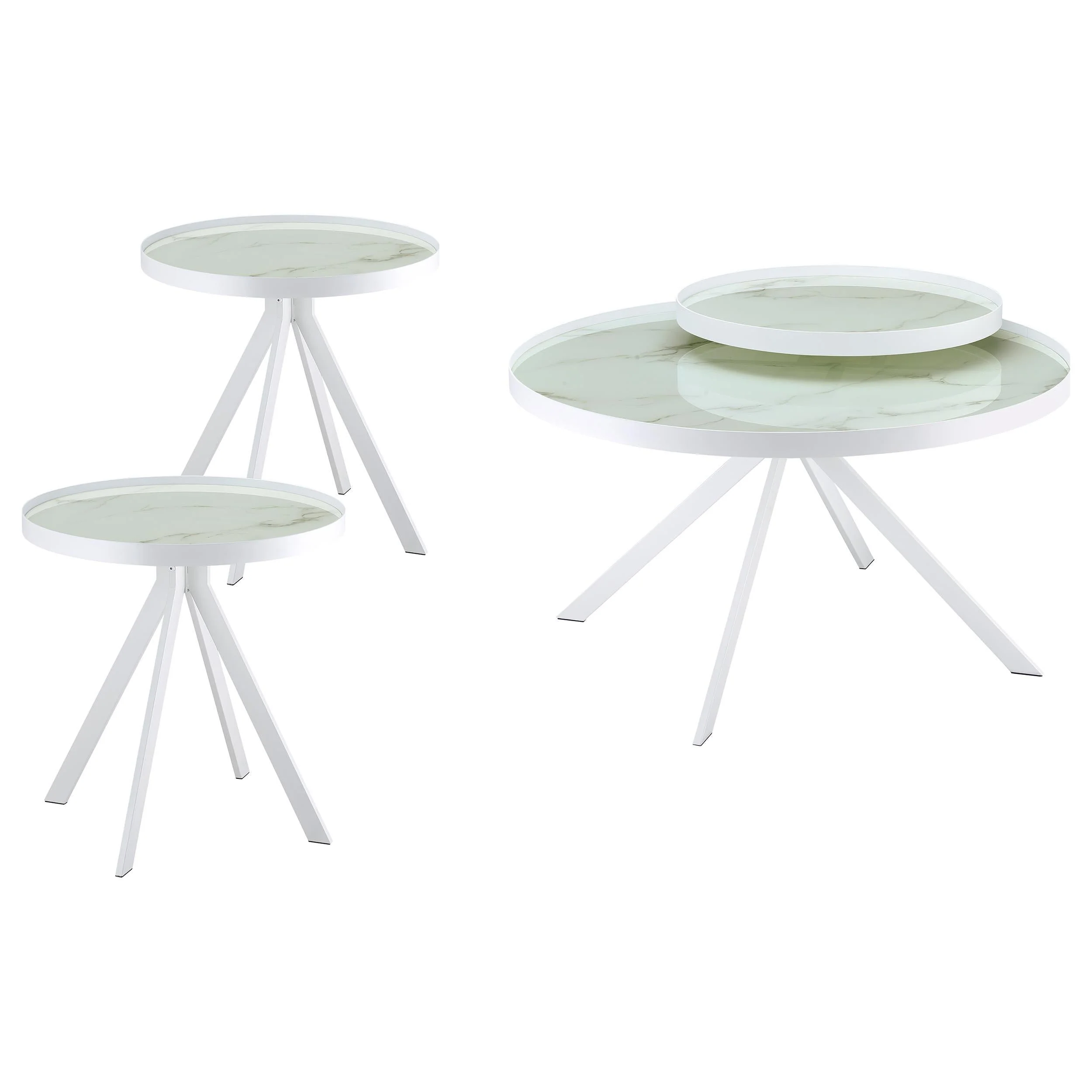 Briggs White 3-Piece Round Coffee and End Table Set - Image 2