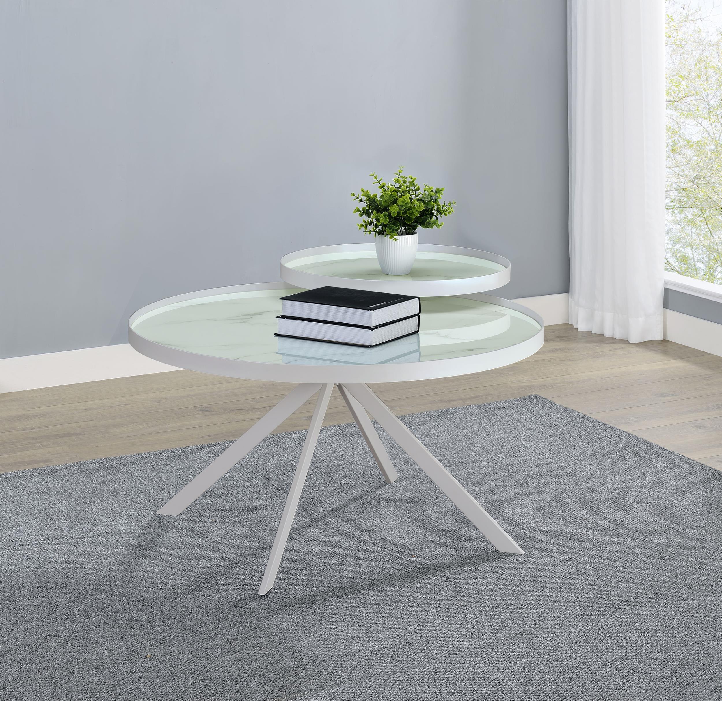 Briggs White Round Marble Printed Glass Top Coffee Table