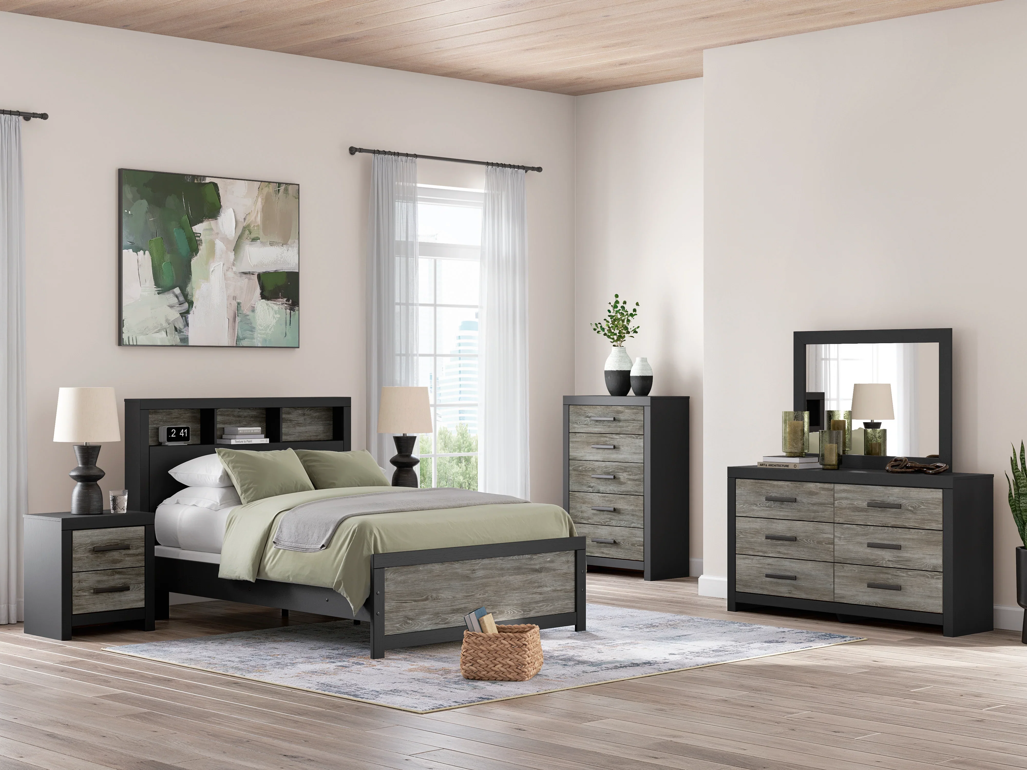 Broachmyn Black/Gray Bookcase Youth Panel Bedroom Set